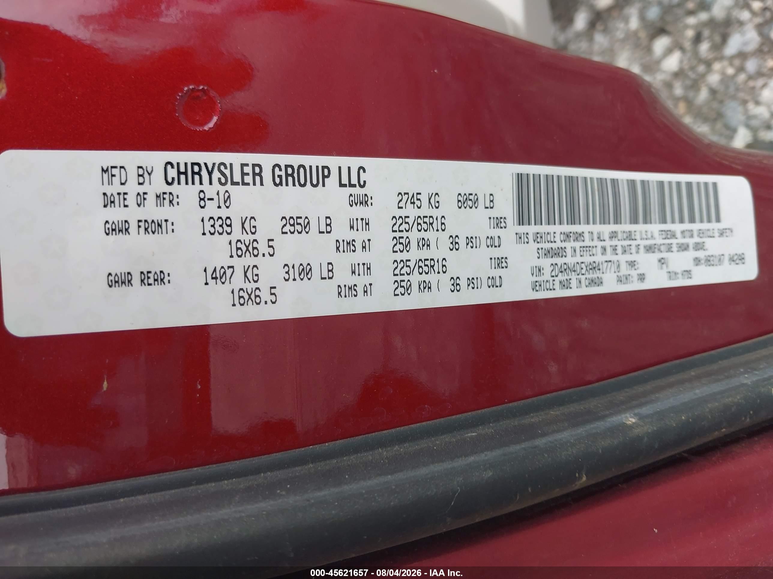 2010 Dodge Grand Caravan Se Red vin: 2D4RN4DEXAR417710