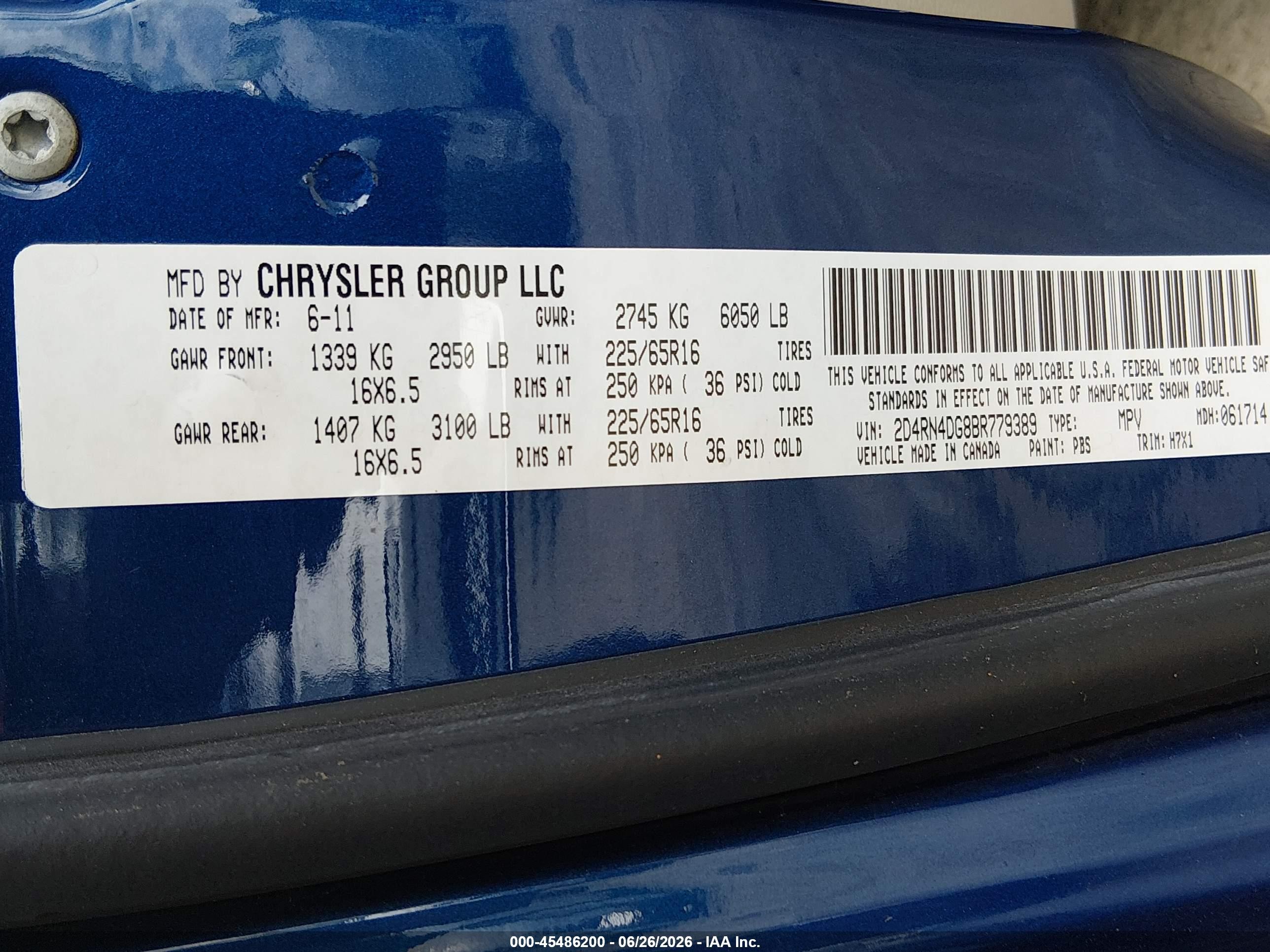 2011 Dodge Grand Caravan Express Blue vin: 2D4RN4DG8BR779389