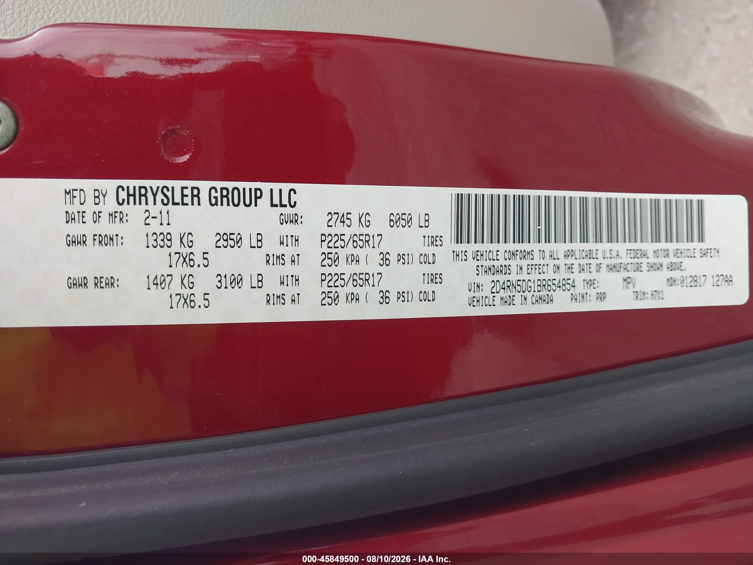 2011 Dodge Grand Caravan Crew Red vin: 2D4RN5DG1BR654854