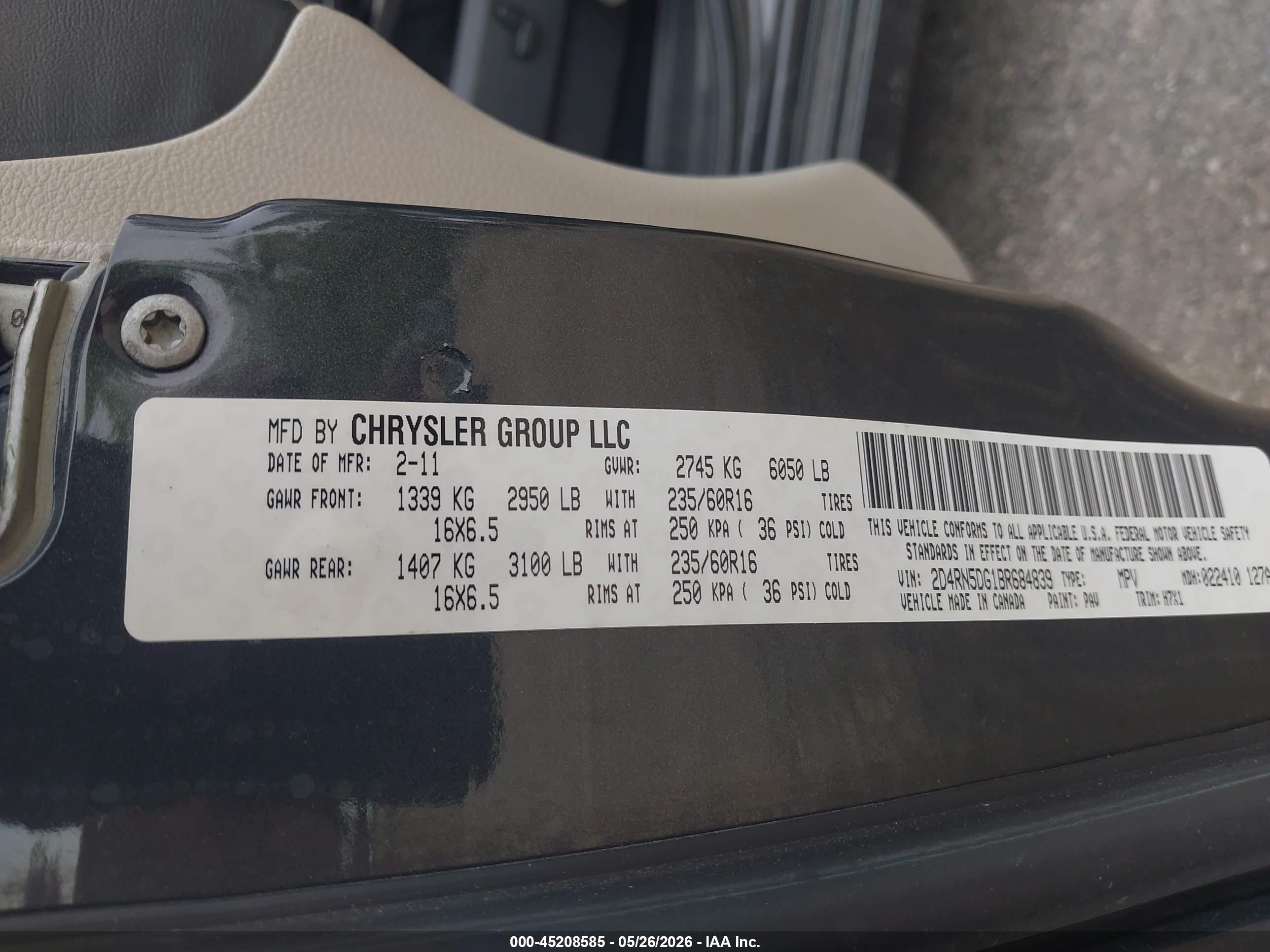 2011 Dodge Grand Caravan Crew Gray vin: 2D4RN5DG1BR684839