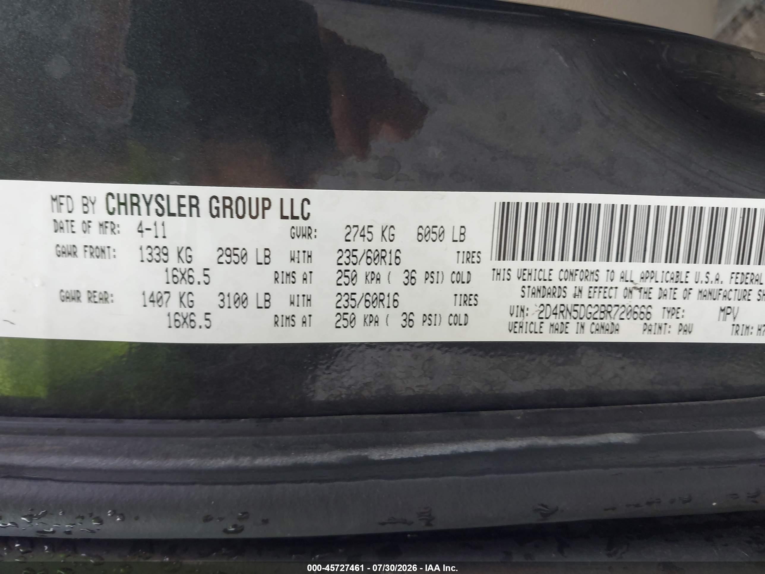 2011 Dodge Grand Caravan Crew Gray vin: 2D4RN5DG2BR720666