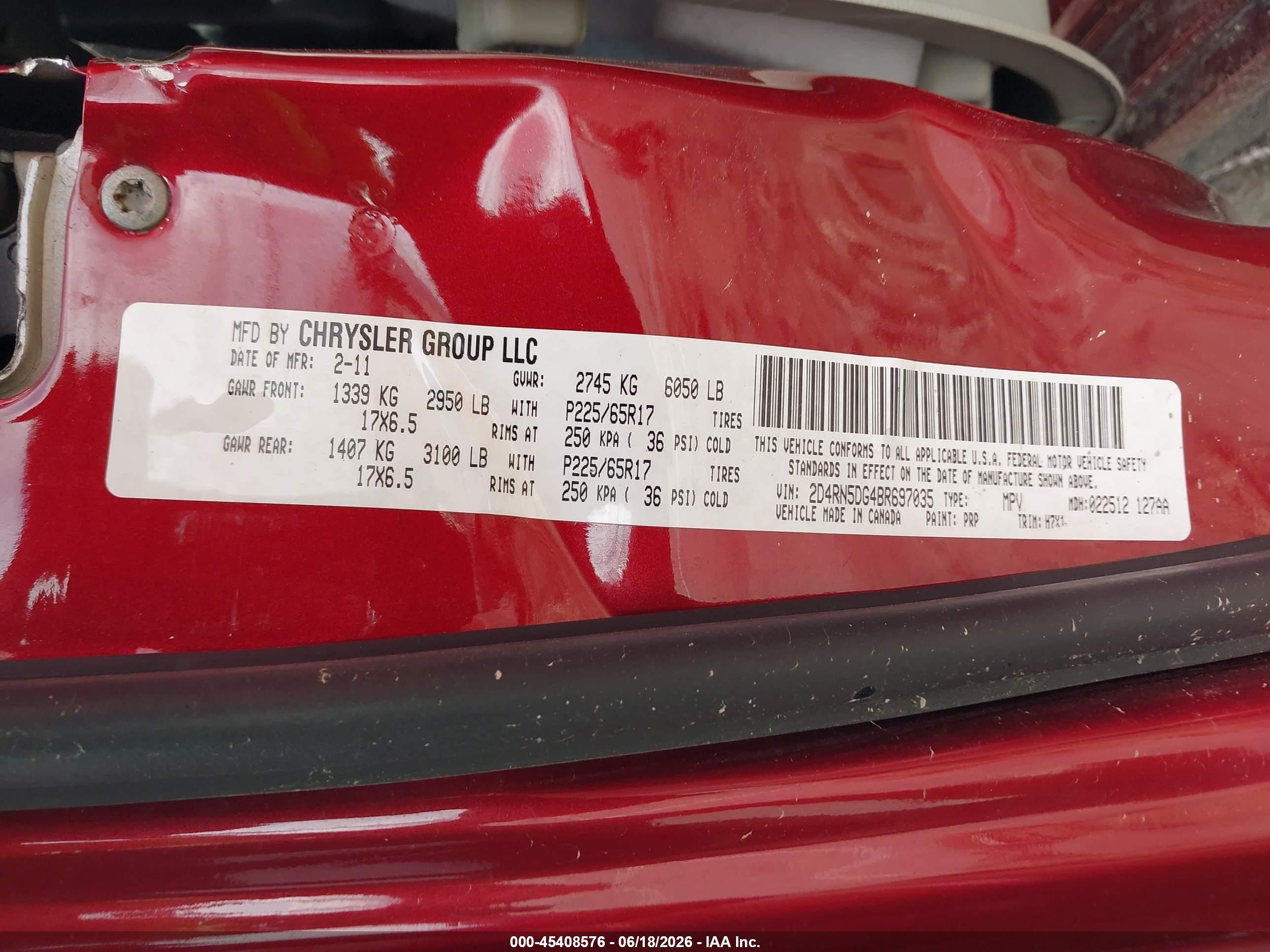 2011 Dodge Grand Caravan Crew Black vin: 2D4RN5DG4BR697035