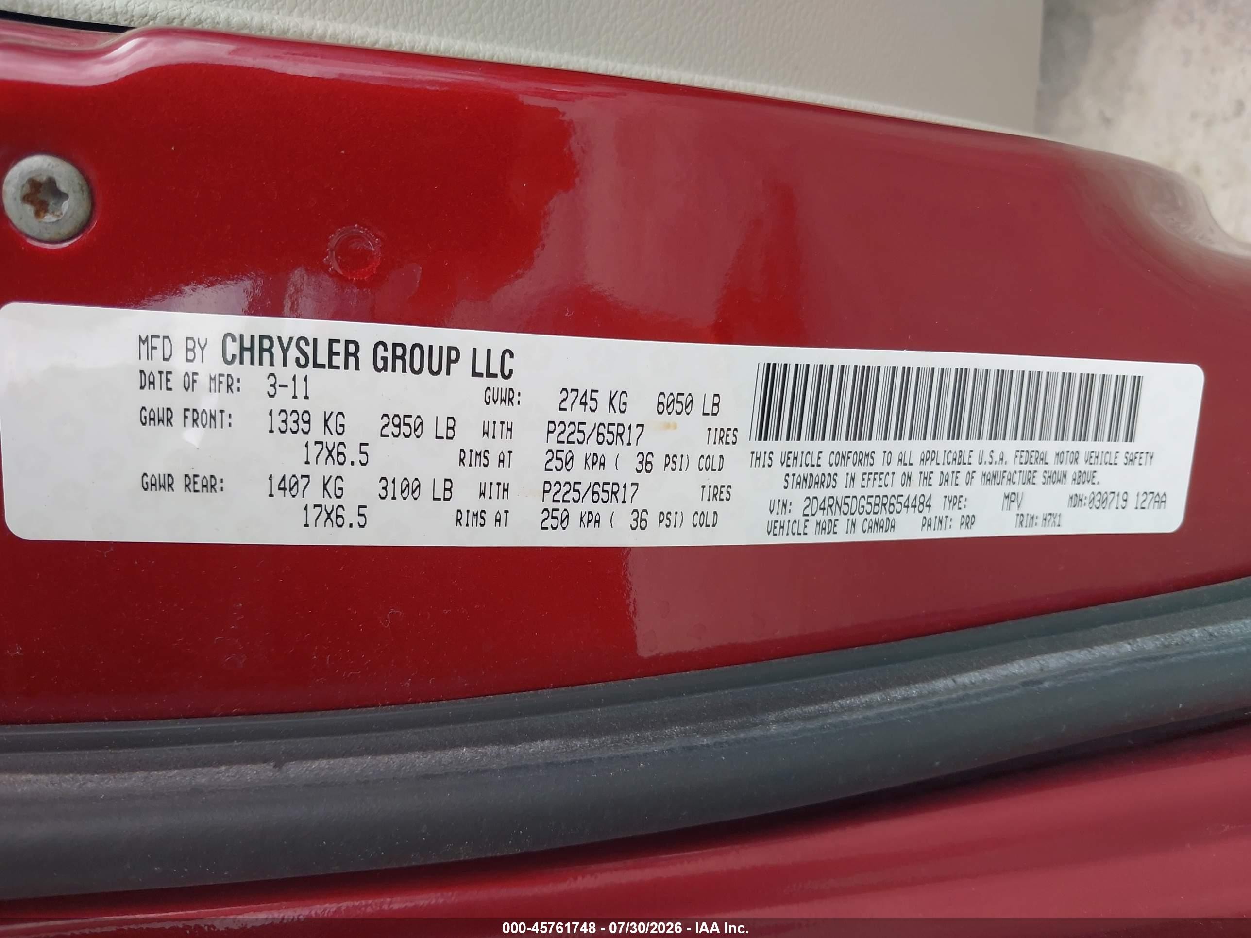 2011 Dodge Grand Caravan Crew Burgundy vin: 2D4RN5DG5BR654484