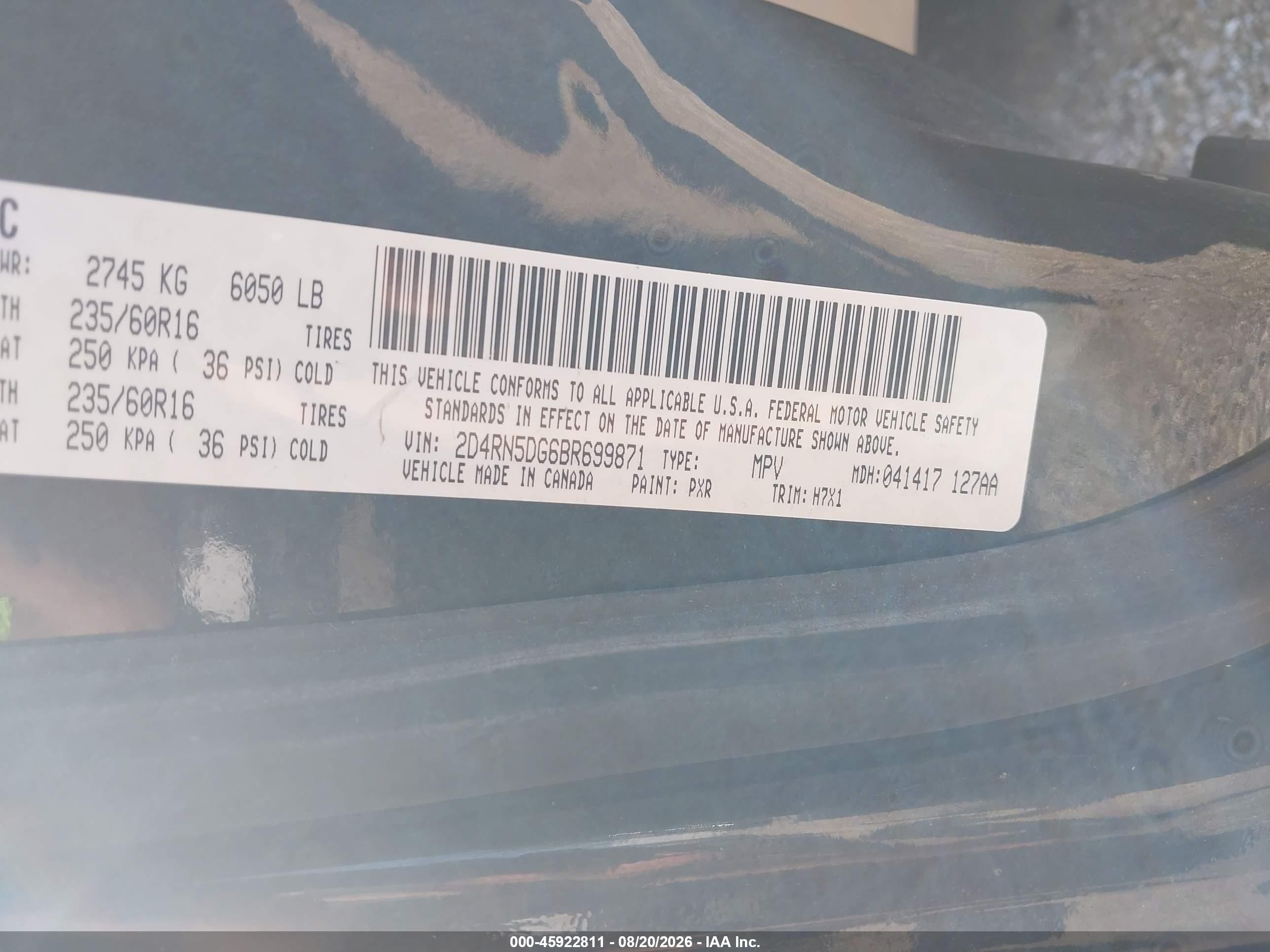 2011 Dodge Grand Caravan Crew Black vin: 2D4RN5DG6BR699871