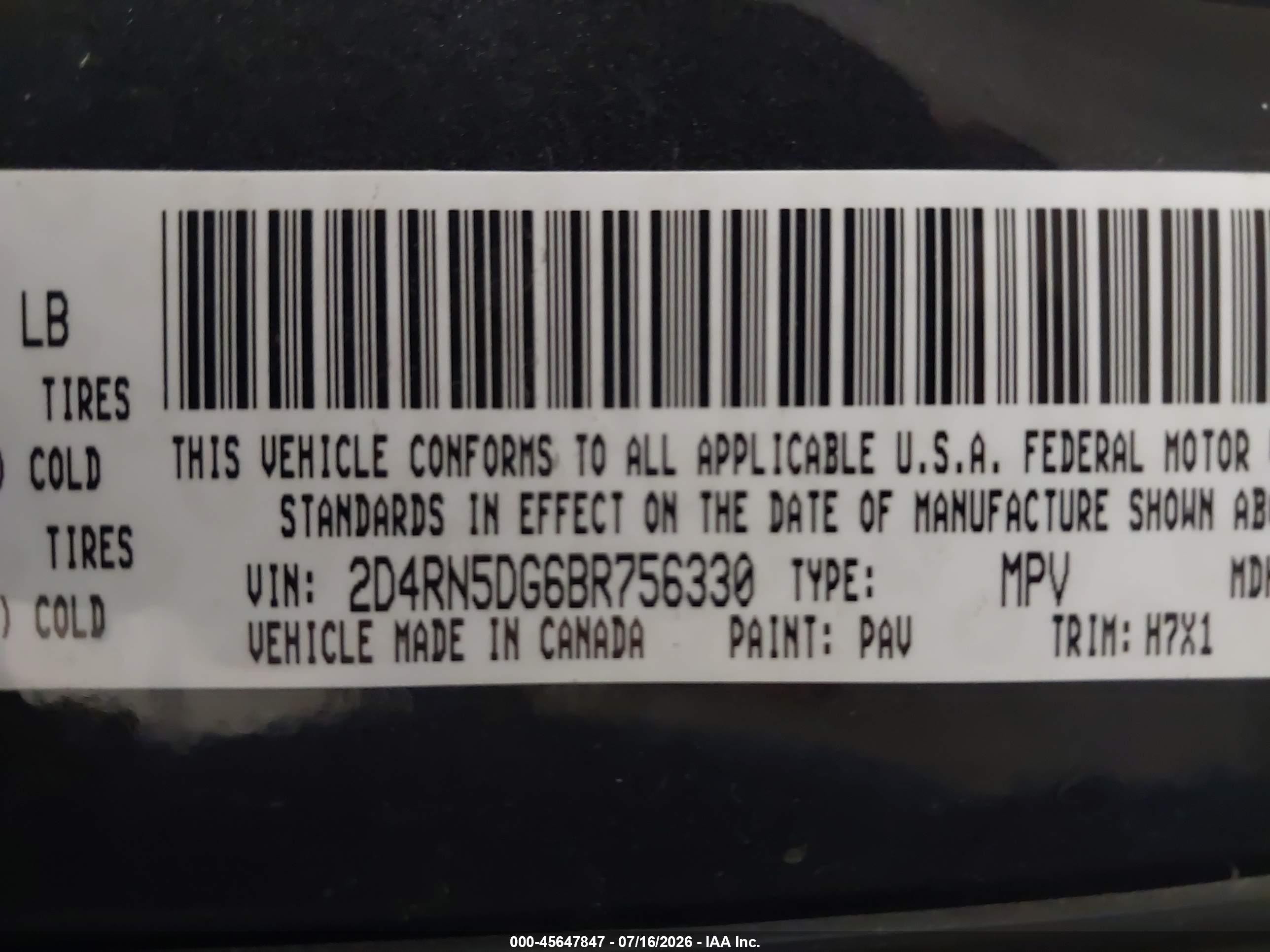 2011 Dodge Grand Caravan Crew Black vin: 2D4RN5DG6BR756330