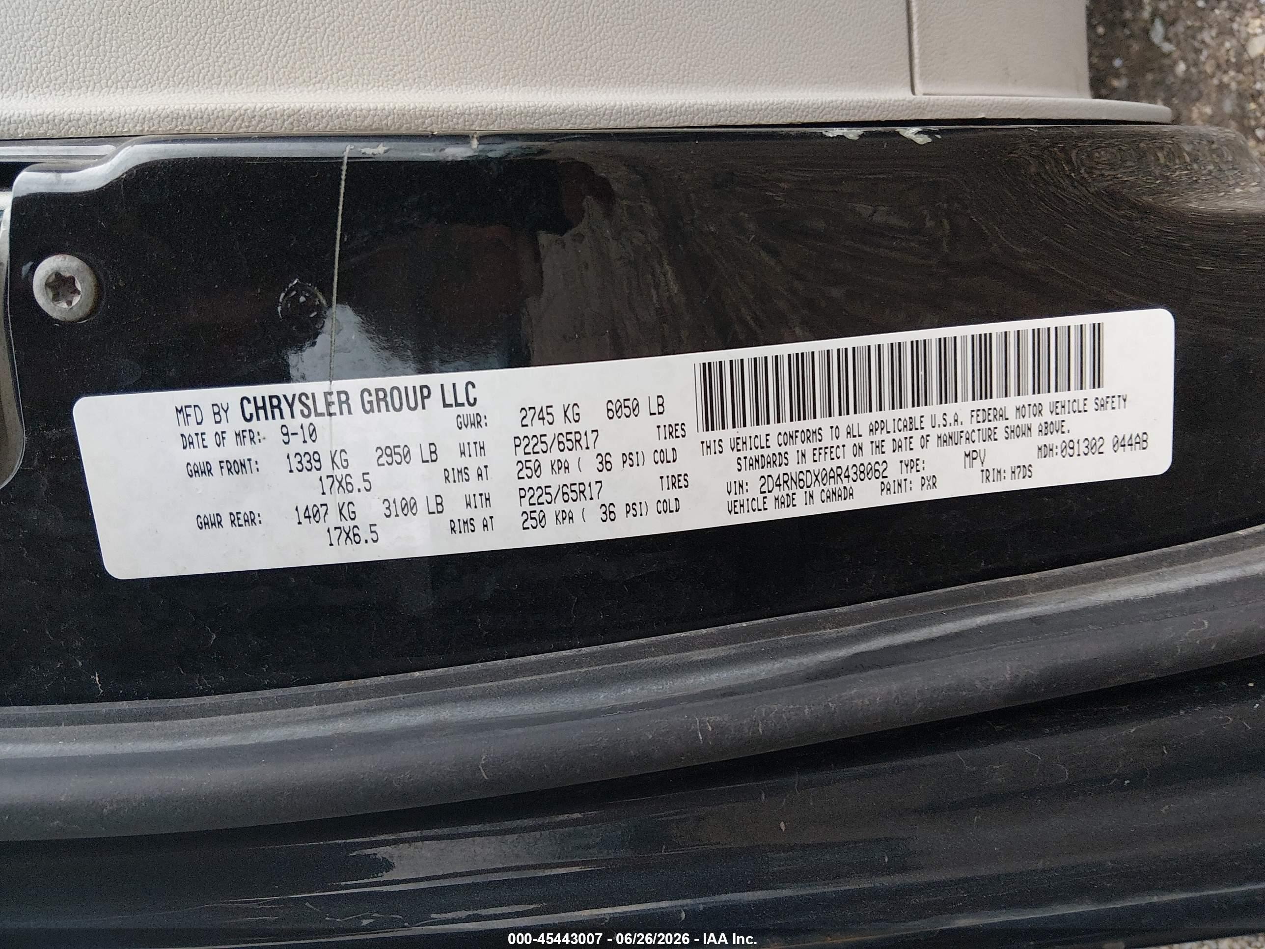 2010 Dodge Grand Caravan Crew Black vin: 2D4RN6DX0AR438062