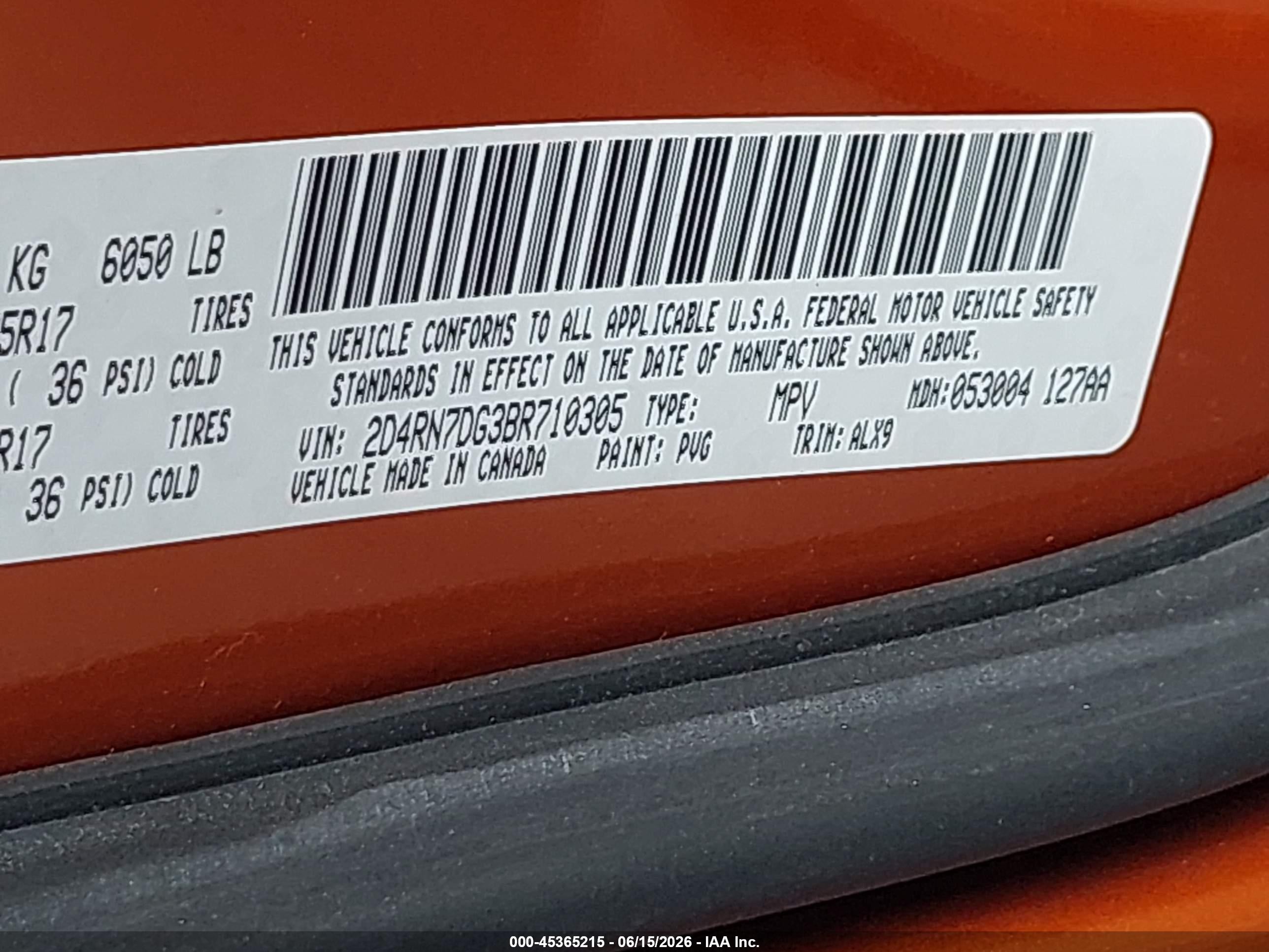 2011 Dodge Grand Caravan R/t Orange vin: 2D4RN7DG3BR710305