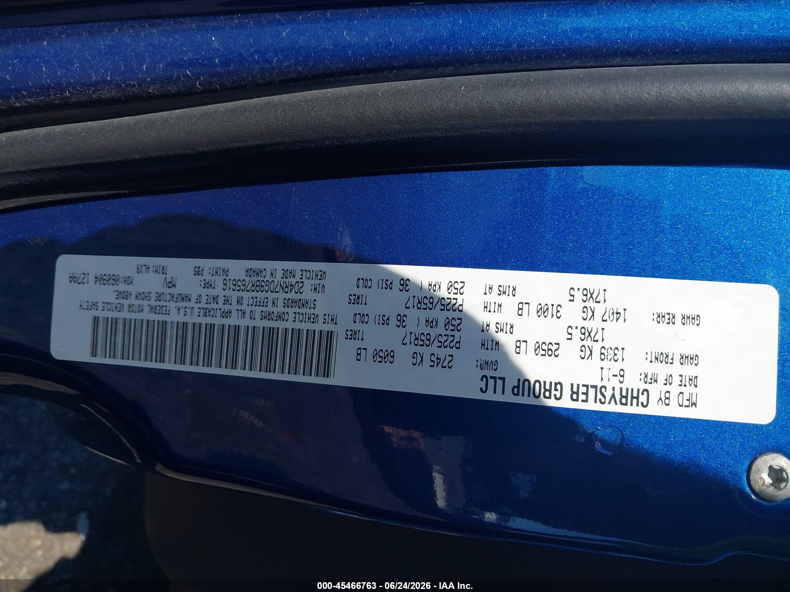 2011 Dodge Grand Caravan R/t Blue vin: 2D4RN7DG9BR765616