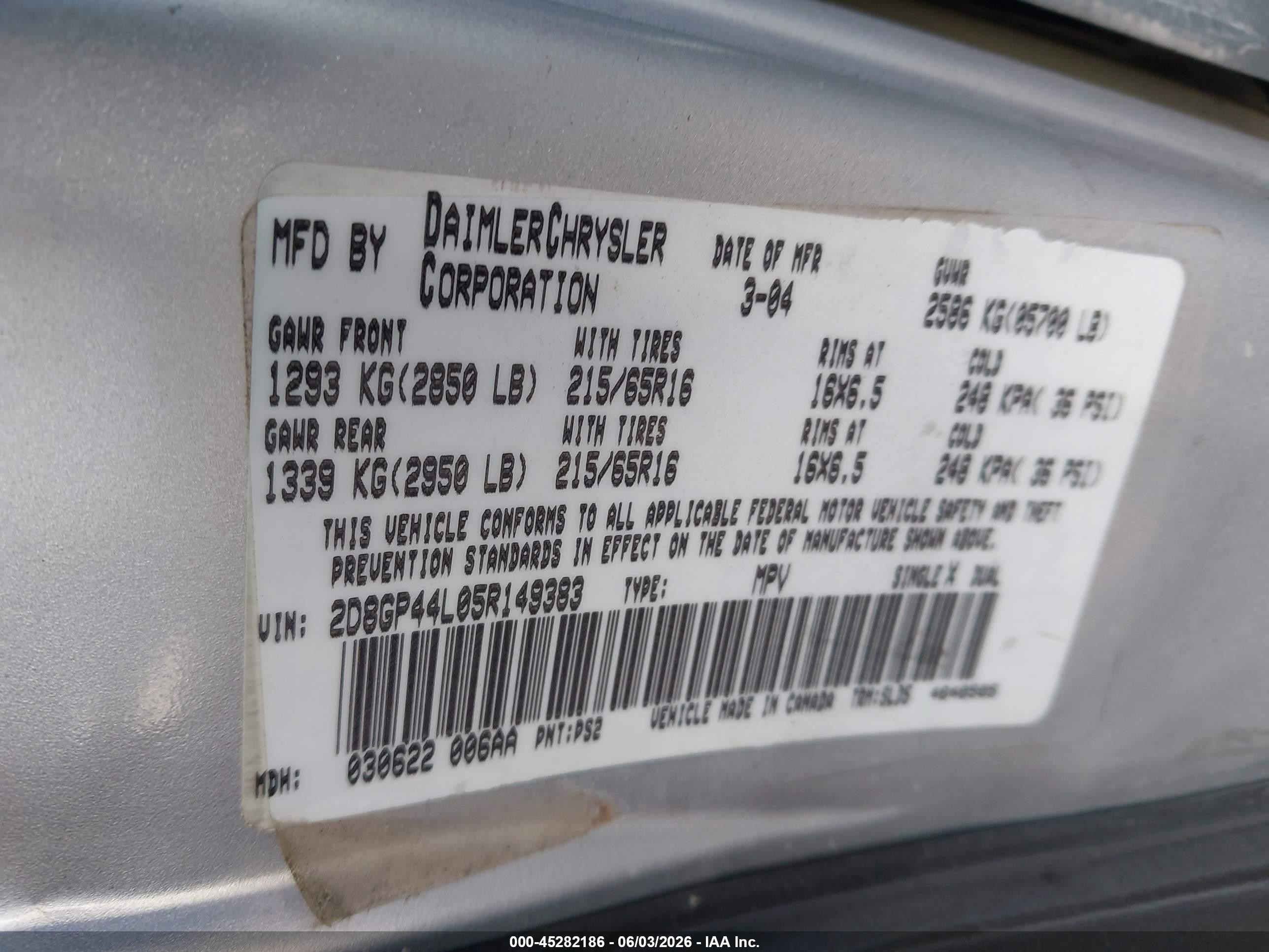 2005 Dodge Grand Caravan Sxt Brown vin: 2D8GP44L05R149383