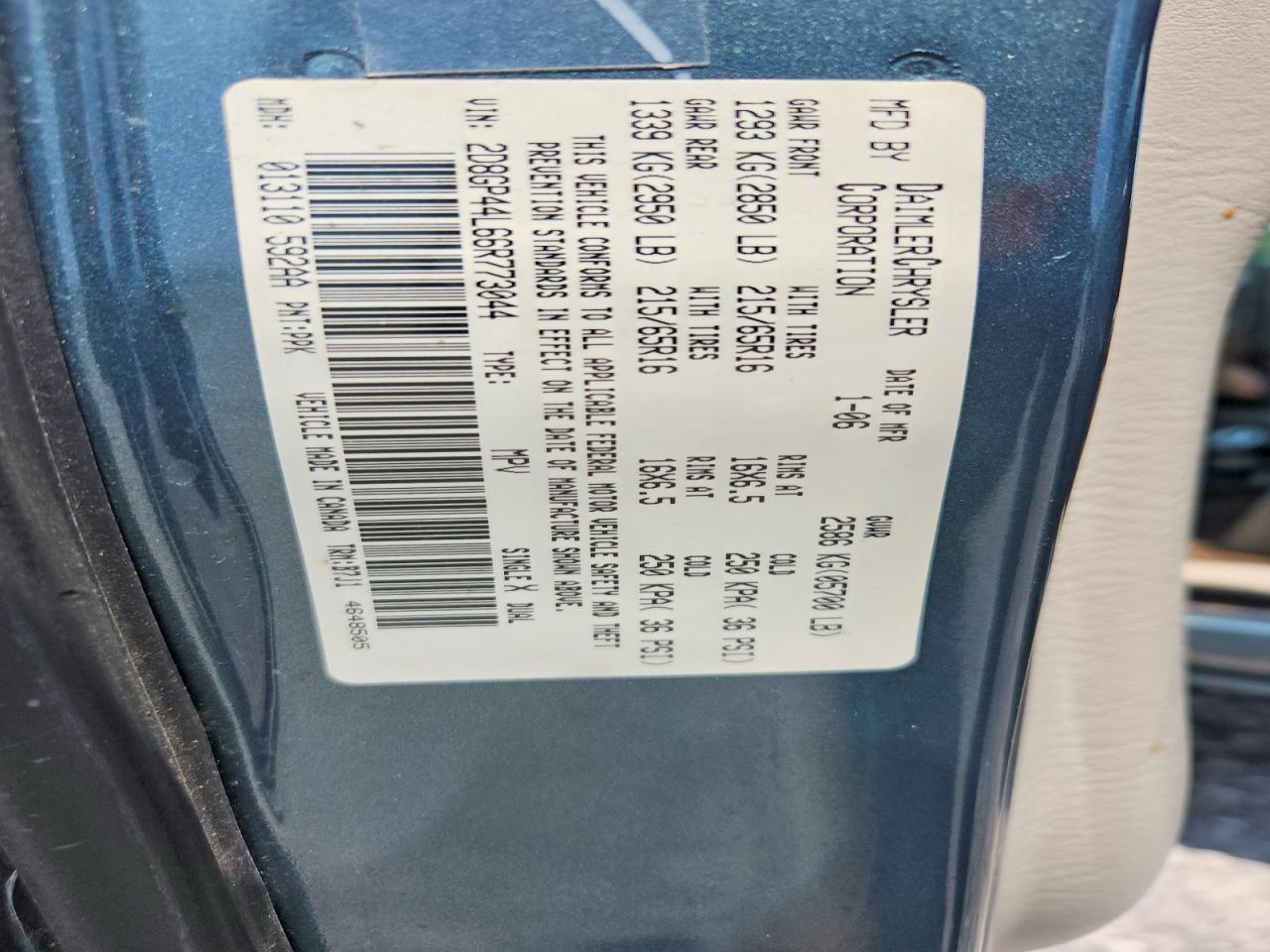 2006 Dodge Grand Caravan Sxt Blue vin: 2D8GP44L66R773044