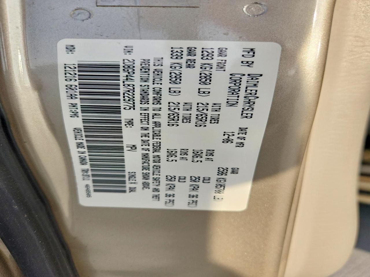 2007 Dodge Grand Caravan Sxt Gold vin: 2D8GP44L87R229775