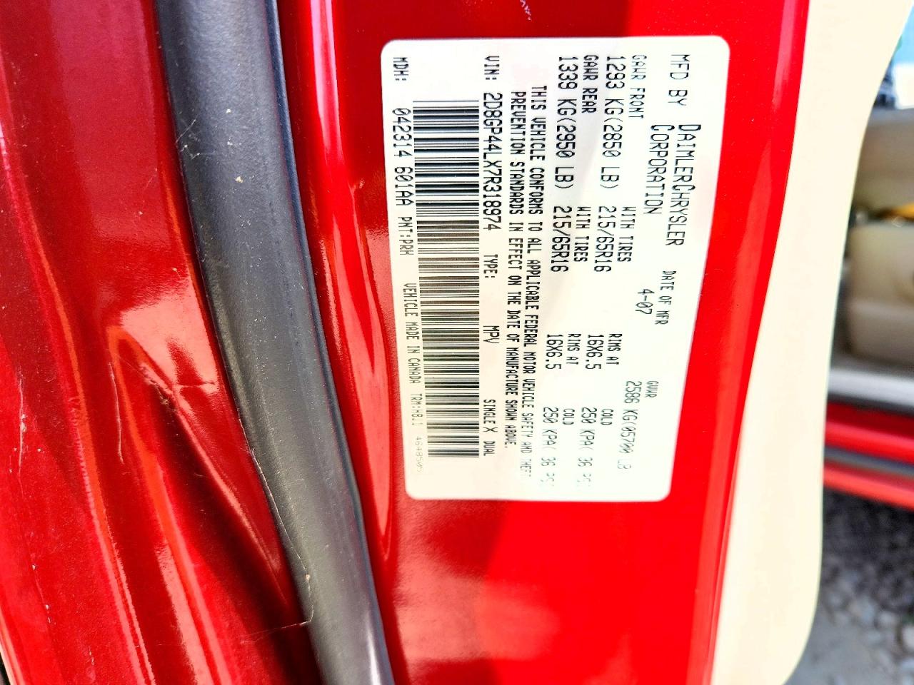 2007 Dodge Grand Caravan Sxt Красный vin: 2D8GP44LX7R318974