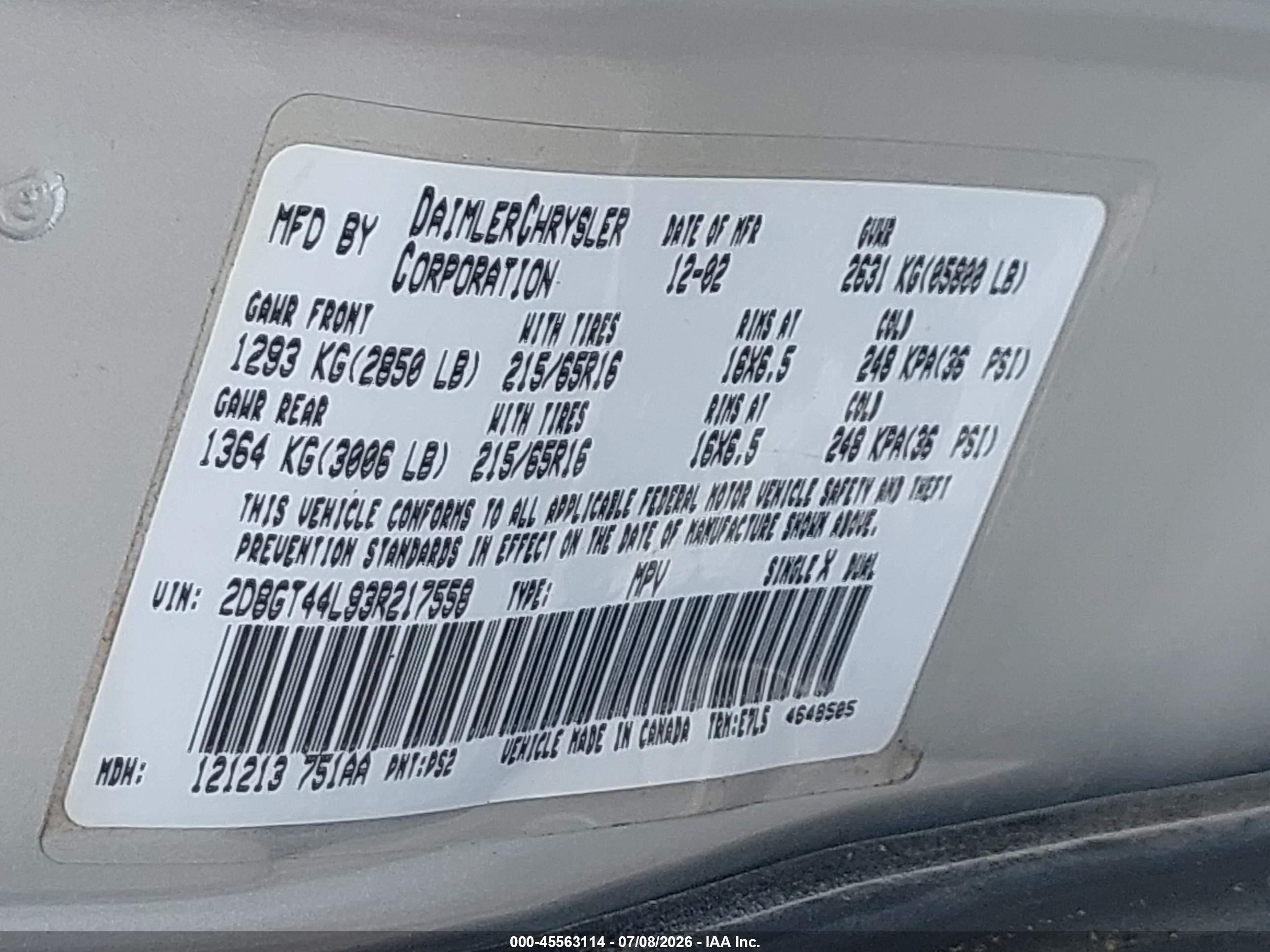 2003 Dodge Grand Caravan Sport Silver vin: 2D8GT44L93R217558