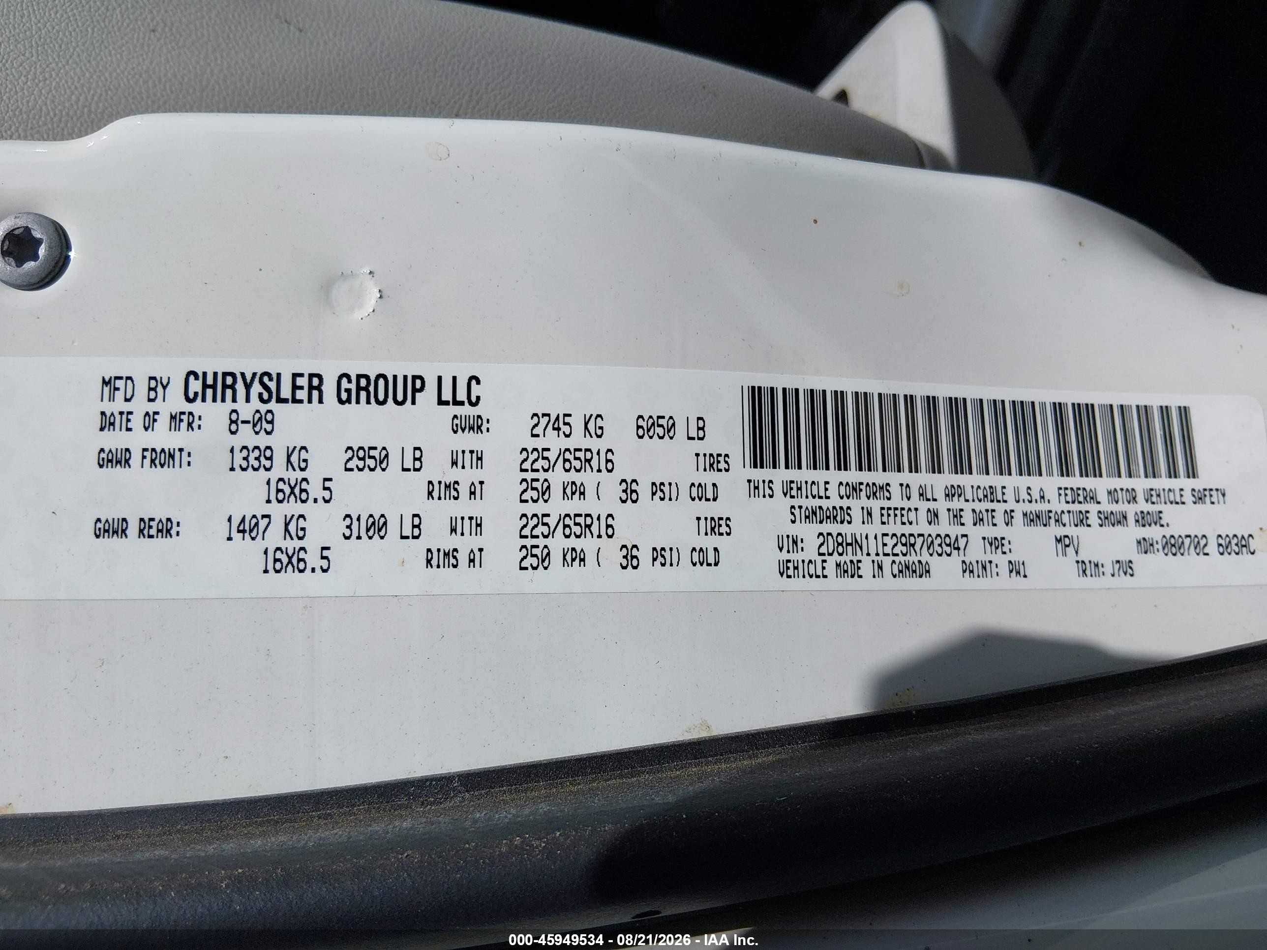 2009 Dodge Grand Caravan Cv White vin: 2D8HN11E29R703947