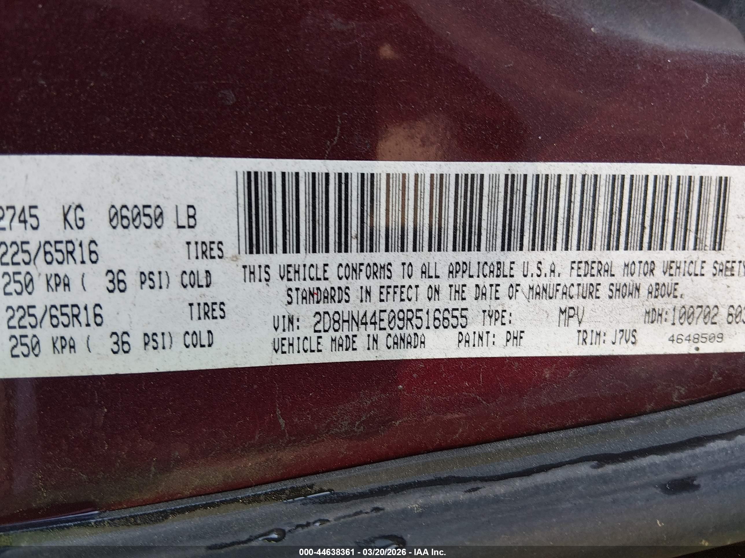 2009 Dodge Grand Caravan Se Burgundy vin: 2D8HN44E09R516655