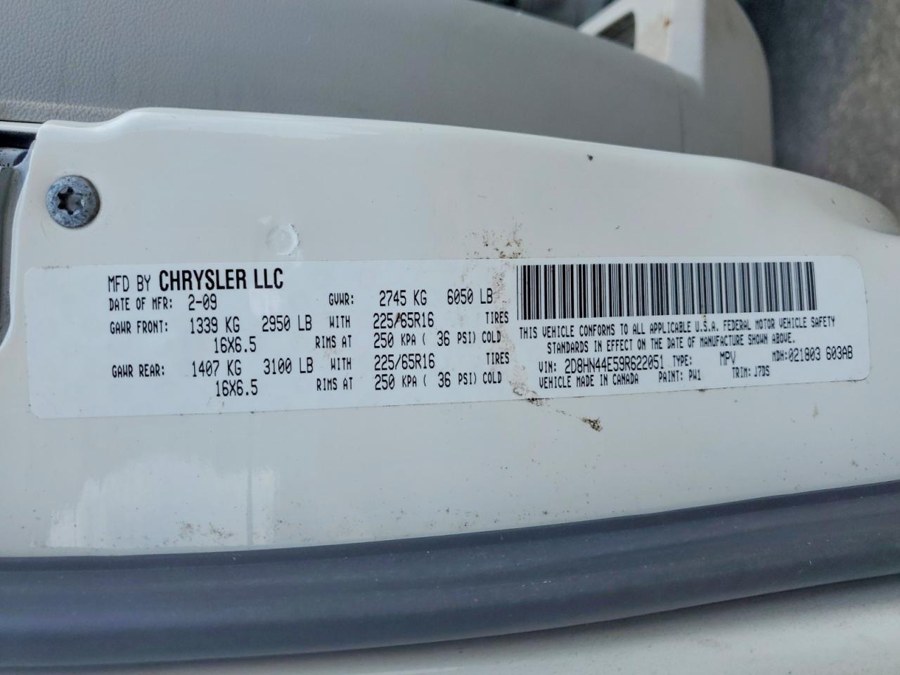 2009 Dodge Grand Caravan White vin: 2D8HN44E59R622051
