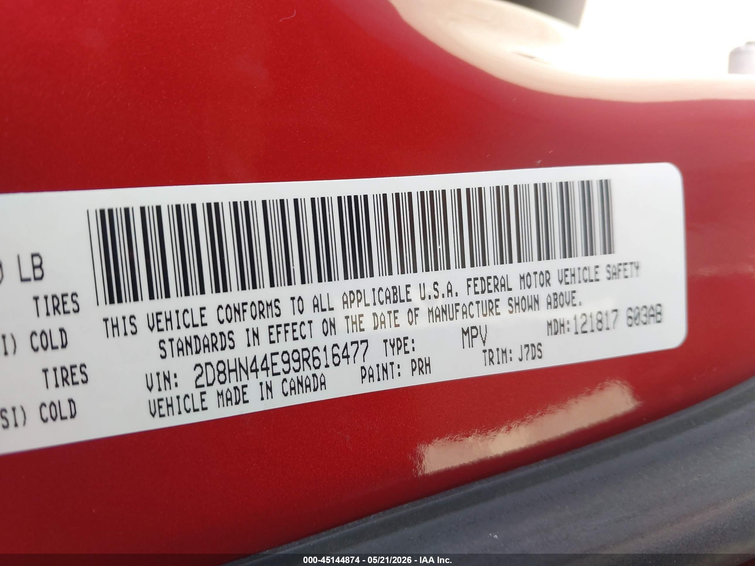 2009 Dodge Grand Caravan Se Red vin: 2D8HN44E99R616477