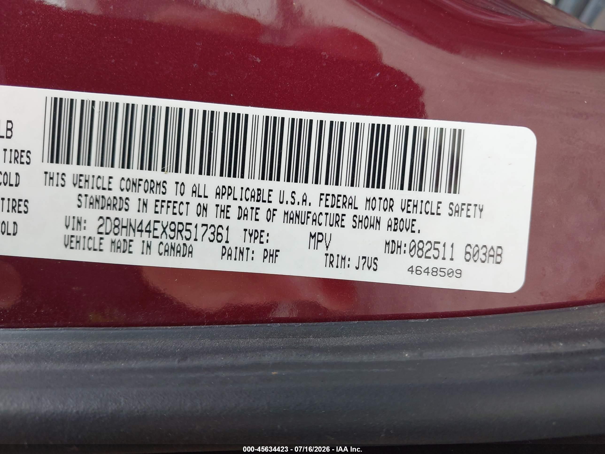 2009 Dodge Grand Caravan Se Burgundy vin: 2D8HN44EX9R517361