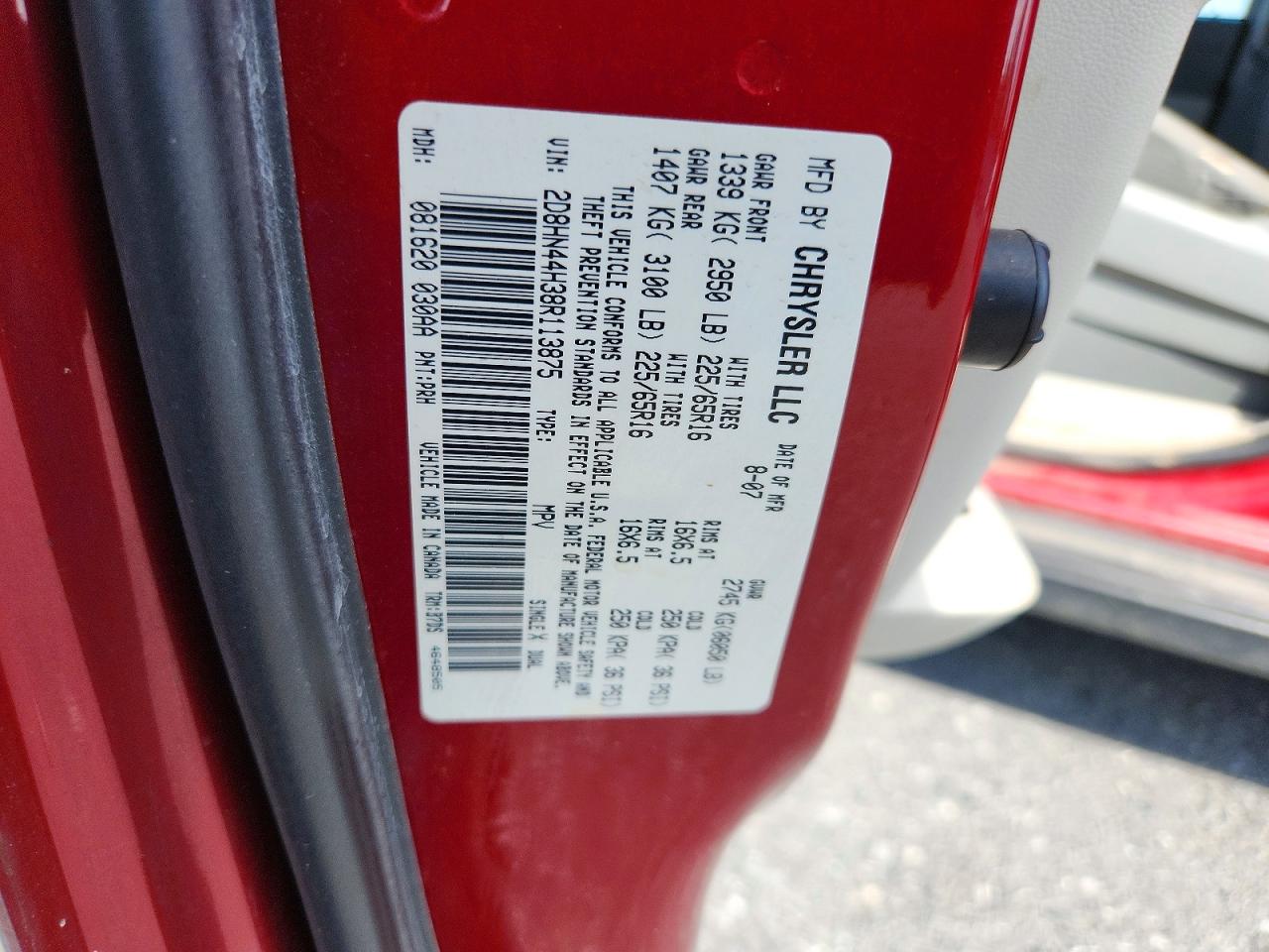 2008 Dodge Grand Caravan Se Maroon vin: 2D8HN44H38R113875