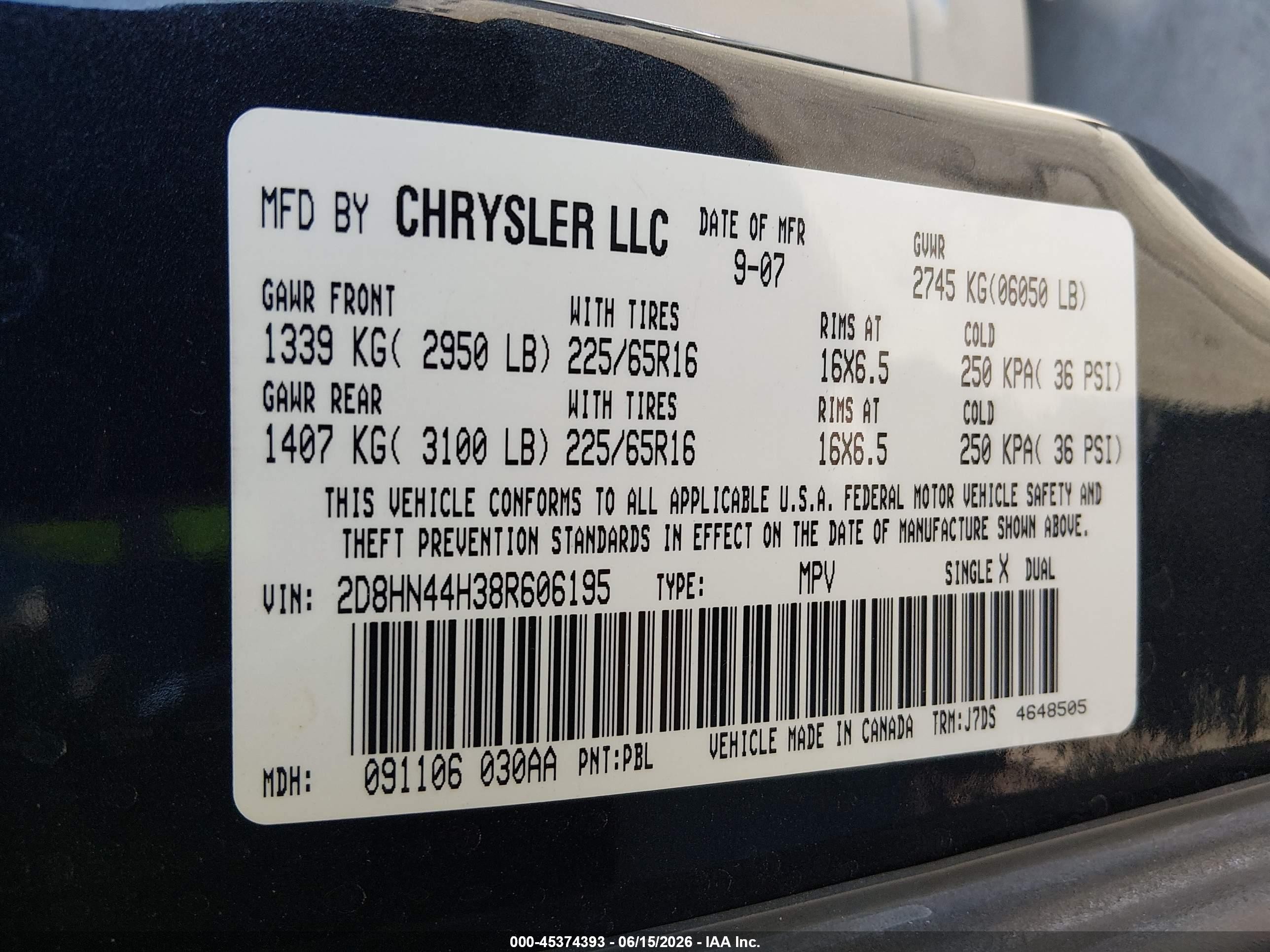 2008 Dodge Grand Caravan Se Navy vin: 2D8HN44H38R606195