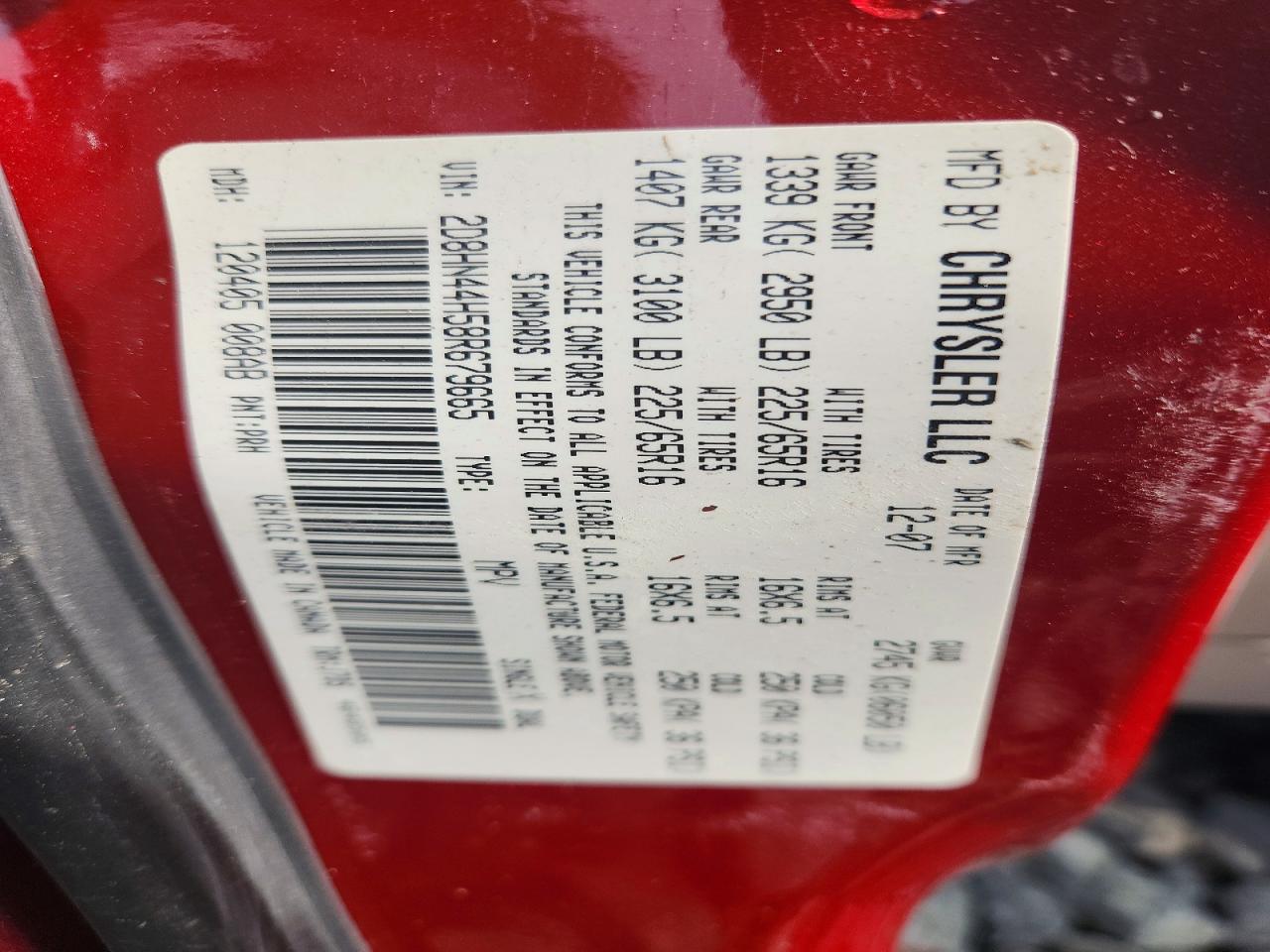2008 Dodge Grand Caravan Se Red vin: 2D8HN44H58R679665