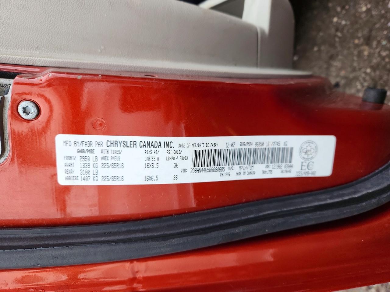 2008 Dodge Grand Caravan Se Orange vin: 2D8HN44H58R680685