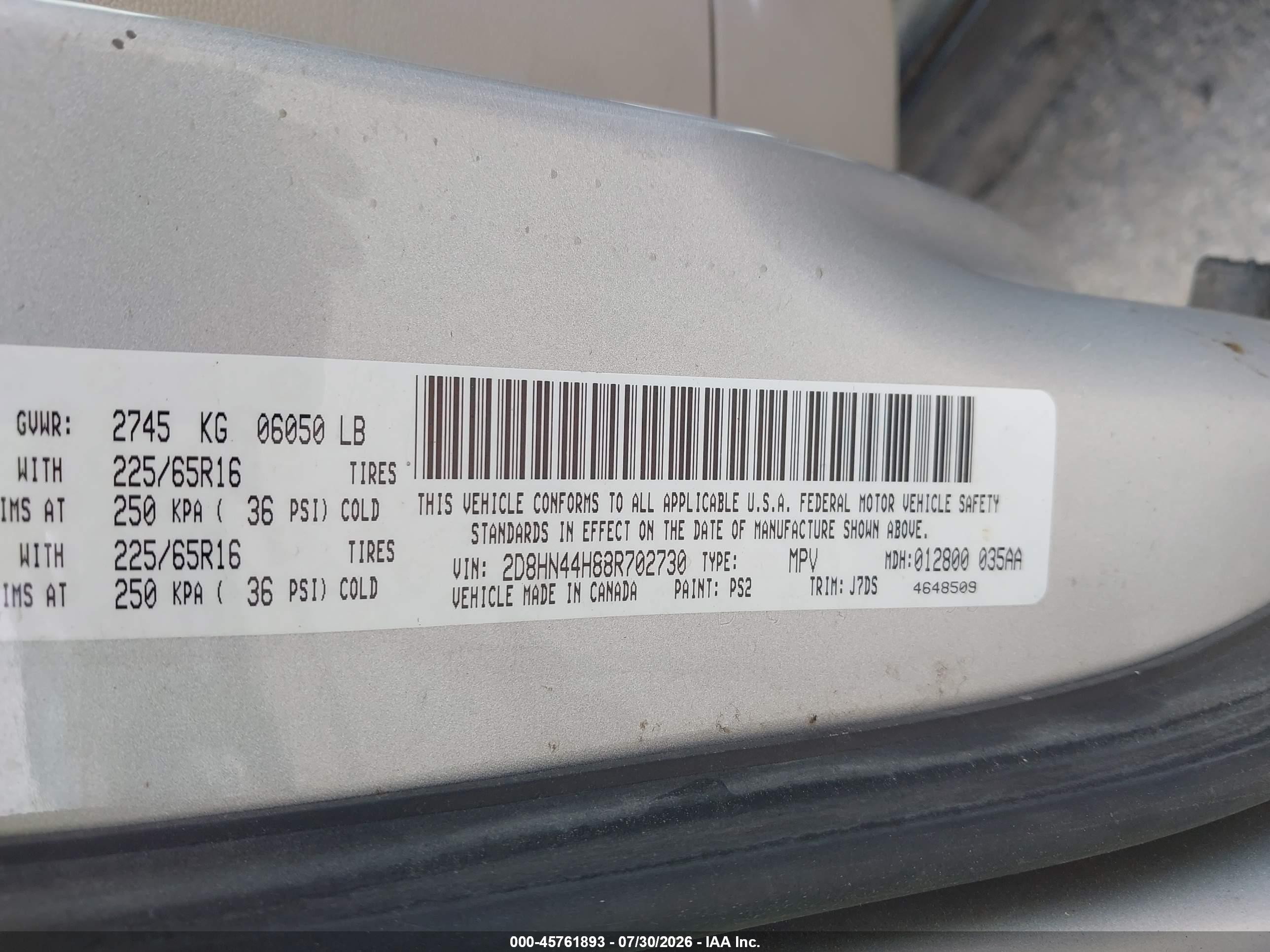 2008 Dodge Grand Caravan Se Silver vin: 2D8HN44H88R702730