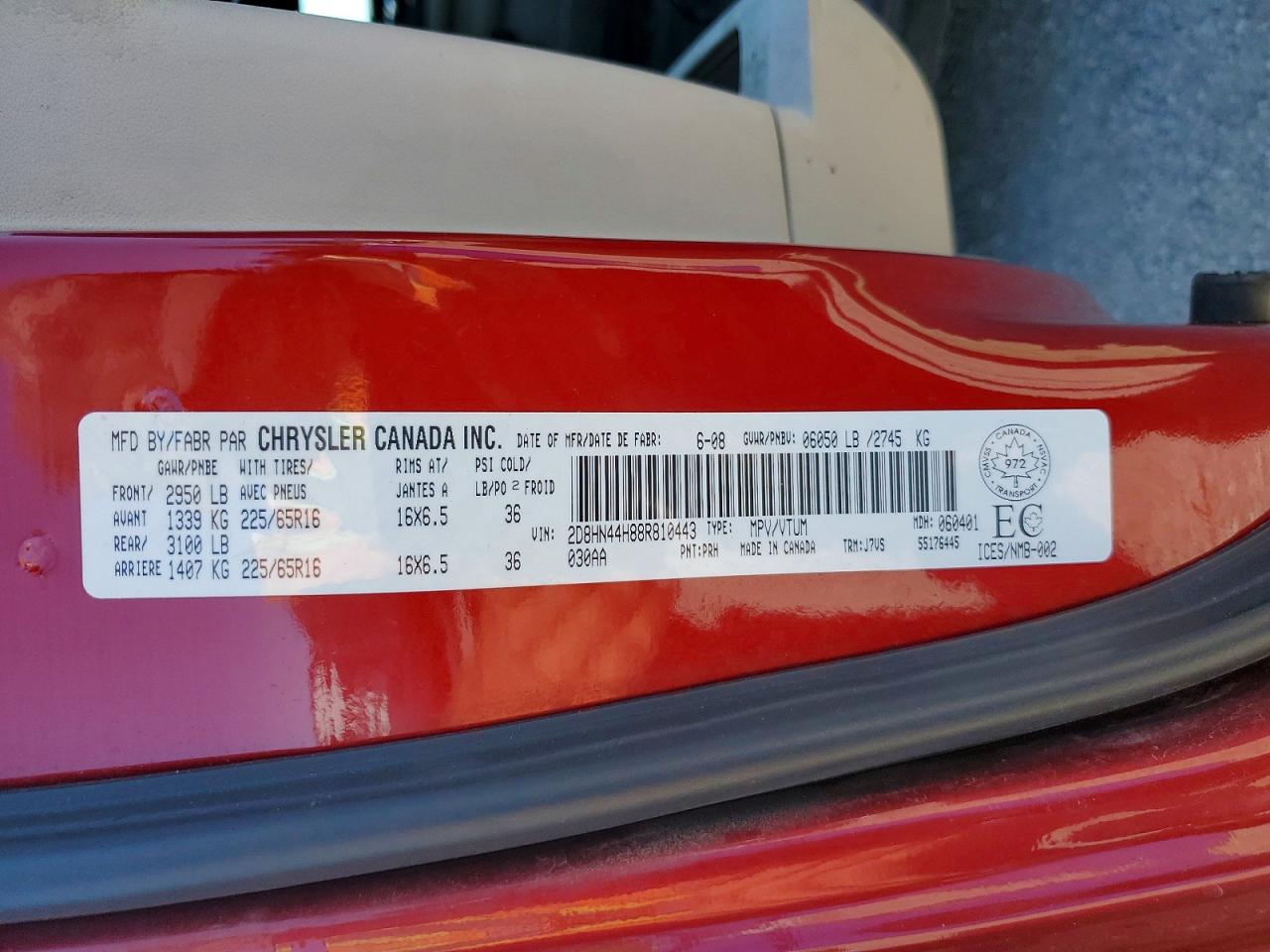 2008 Dodge Grand Caravan Se Red vin: 2D8HN44H88R810443