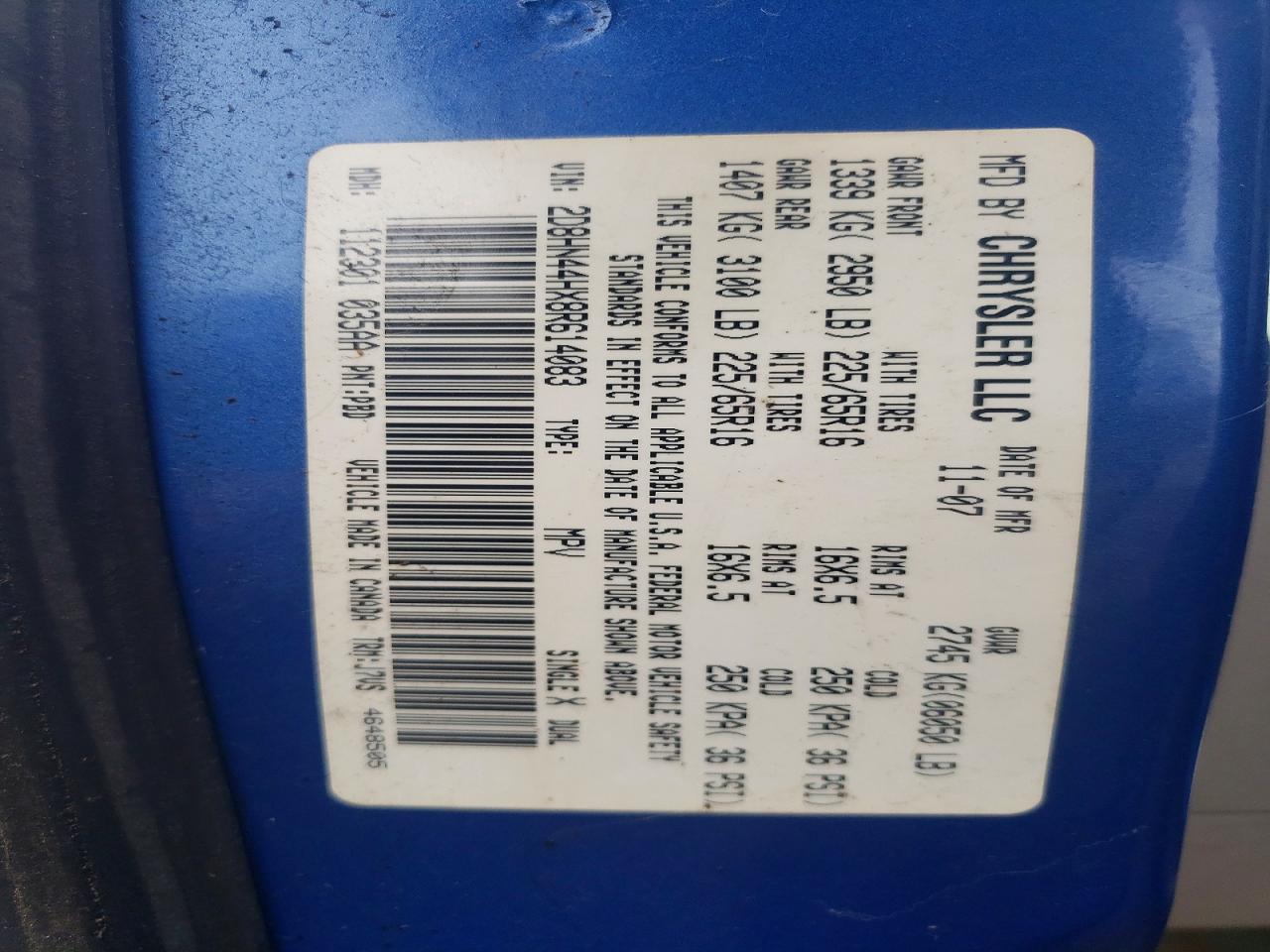 2008 Dodge Grand Caravan Se Blue vin: 2D8HN44HX8R614083