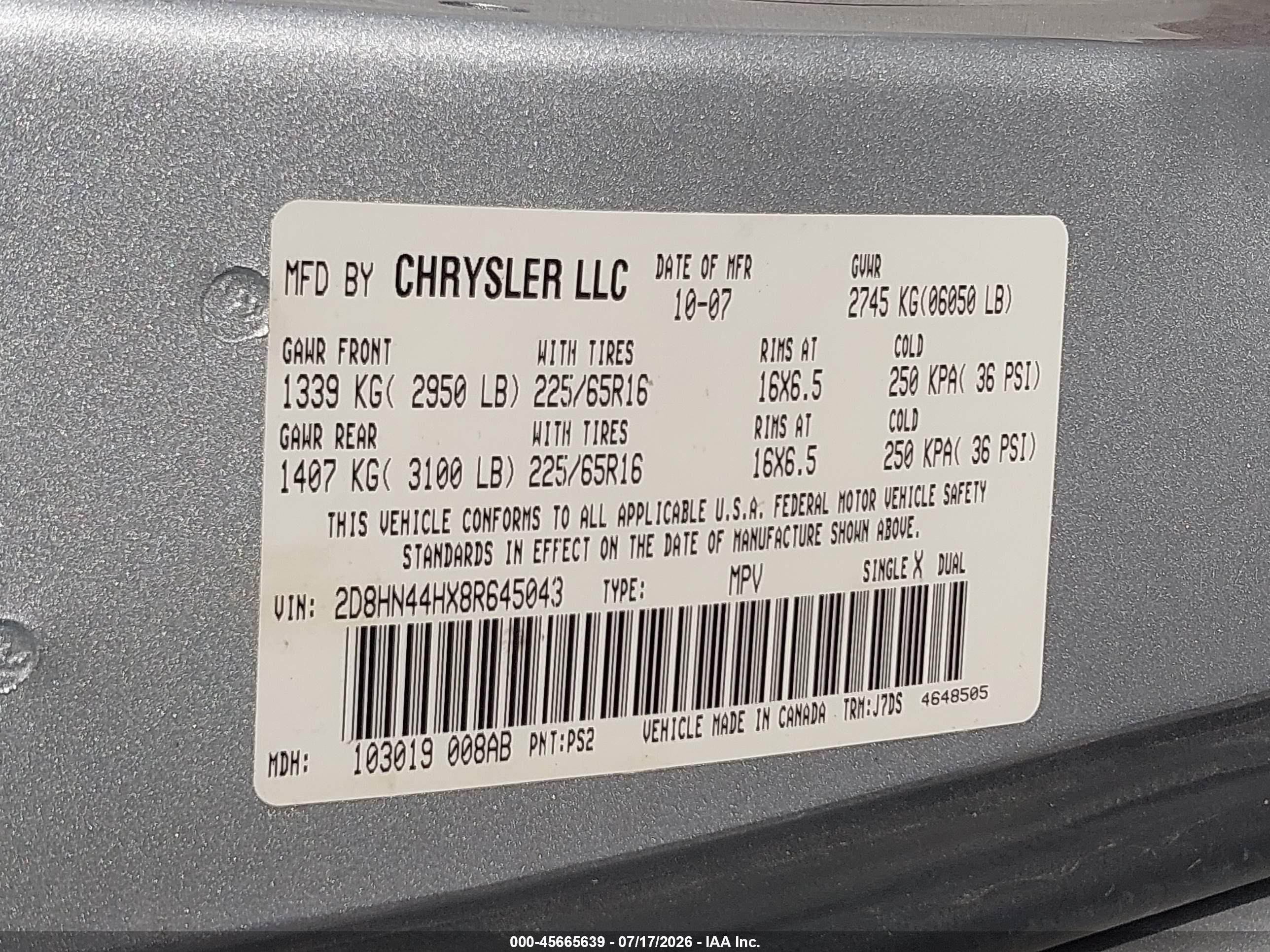 2008 Dodge Grand Caravan Se Silver vin: 2D8HN44HX8R645043