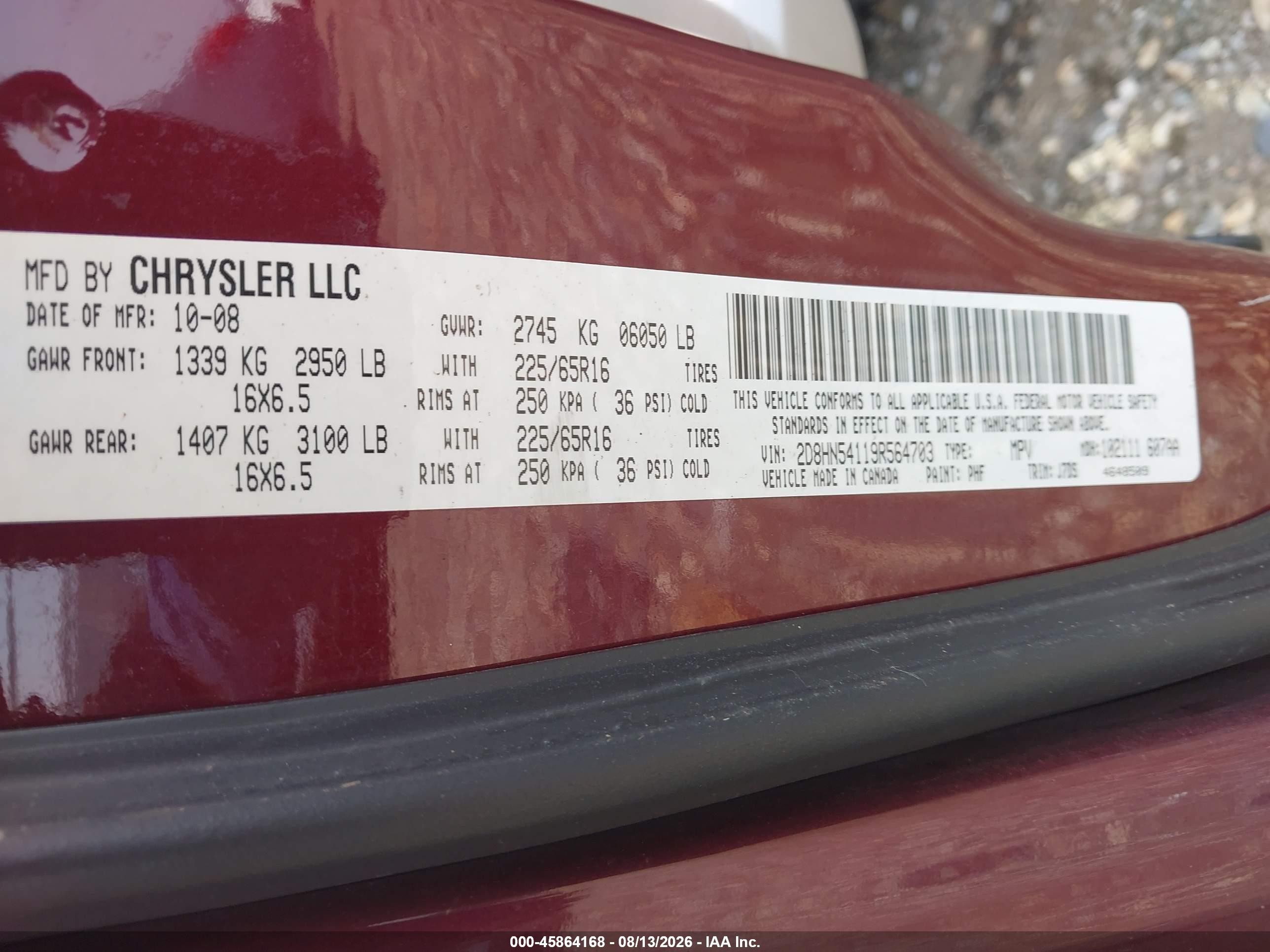 2009 Dodge Grand Caravan Sxt Burgundy vin: 2D8HN54119R564703