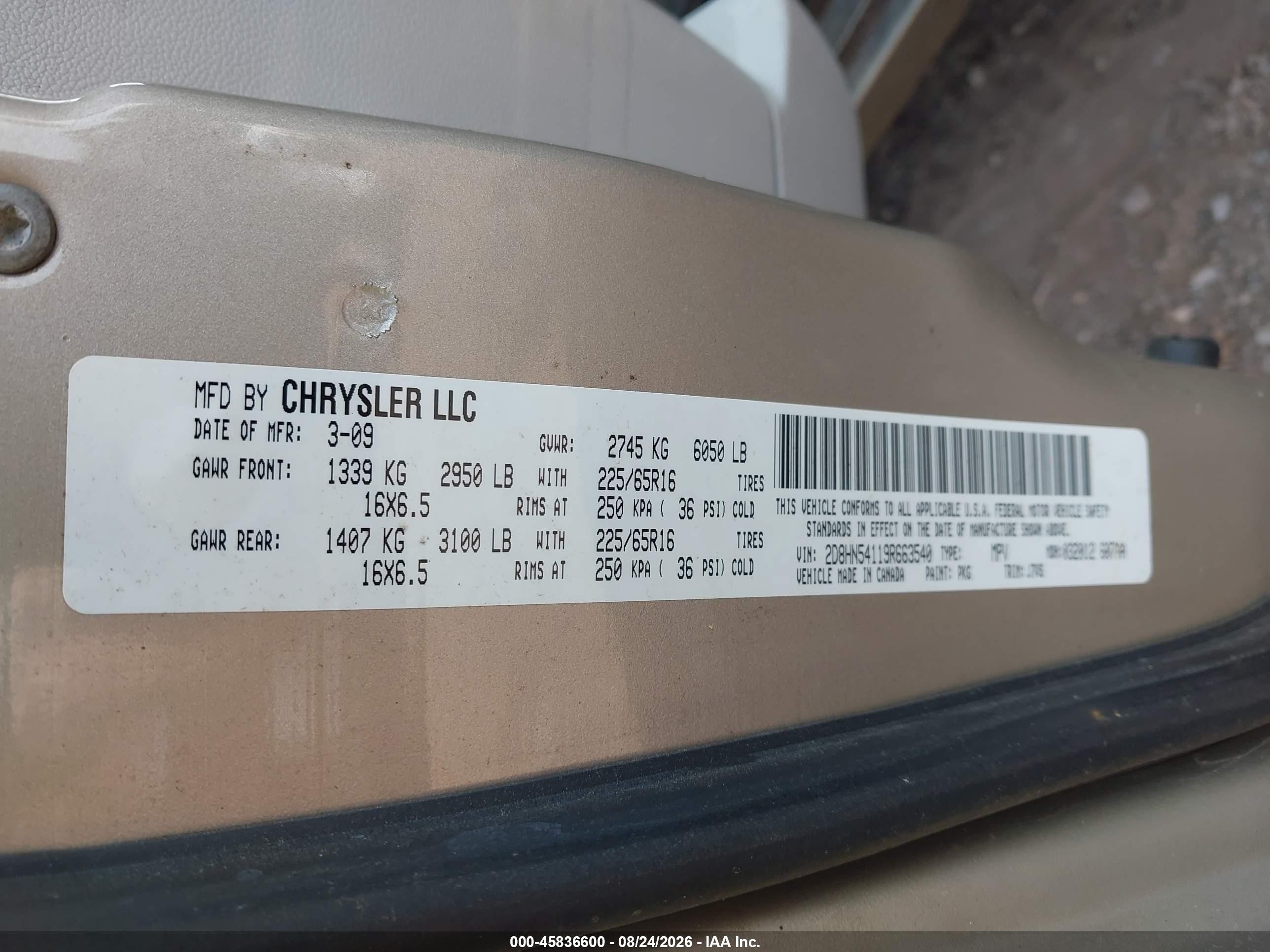 2009 Dodge Grand Caravan Sxt Gold vin: 2D8HN54119R663540
