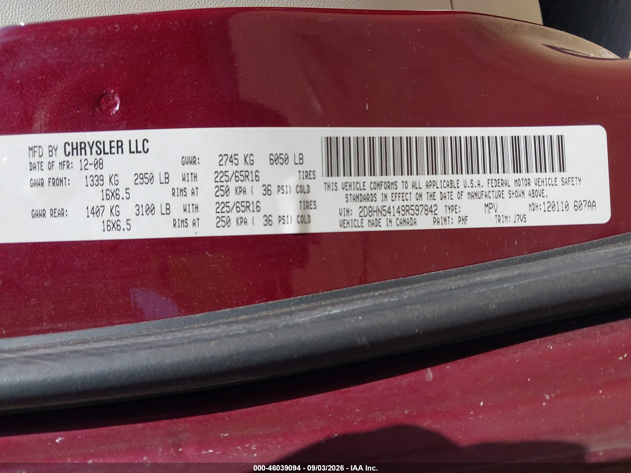 2009 Dodge Grand Caravan Sxt Темно-бордовый vin: 2D8HN54149R597842