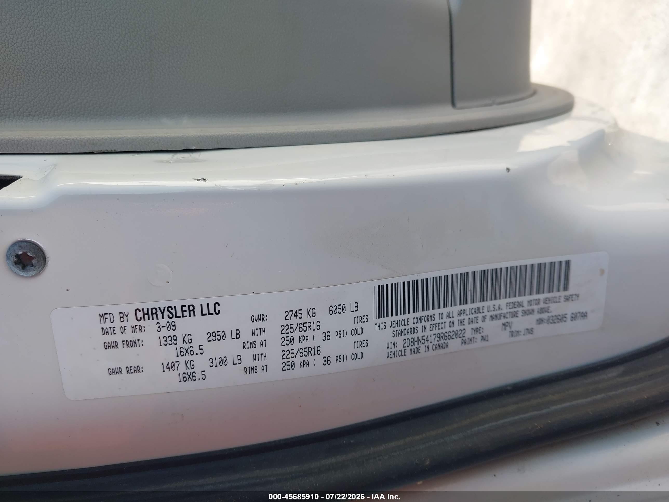 2009 Dodge Grand Caravan Sxt White vin: 2D8HN54179R662022