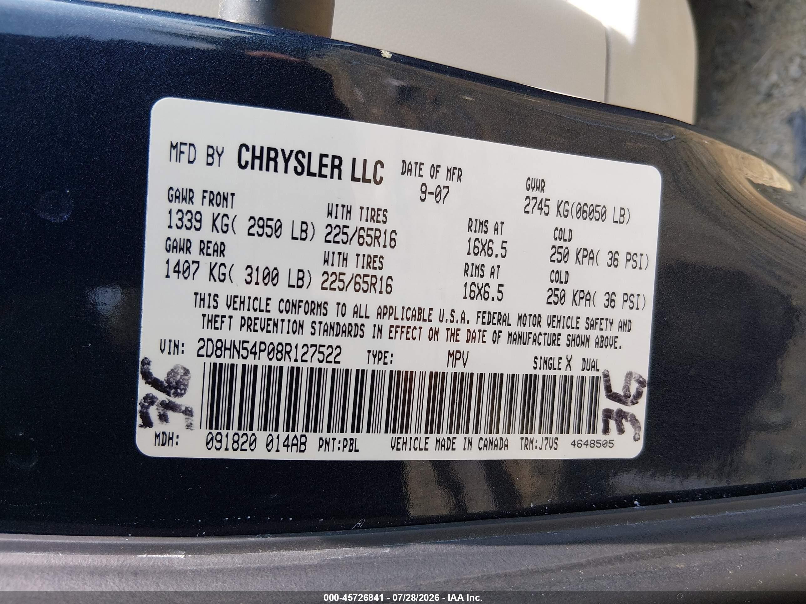 2008 Dodge Grand Caravan Sxt Dark Blue vin: 2D8HN54P08R127522