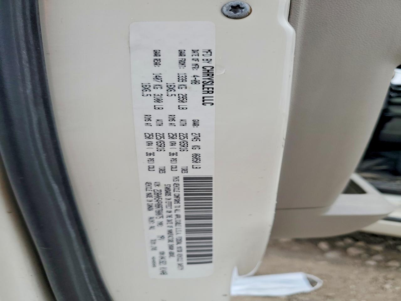 2008 Dodge Grand Caravan Sxt White vin: 2D8HN54P08R780075