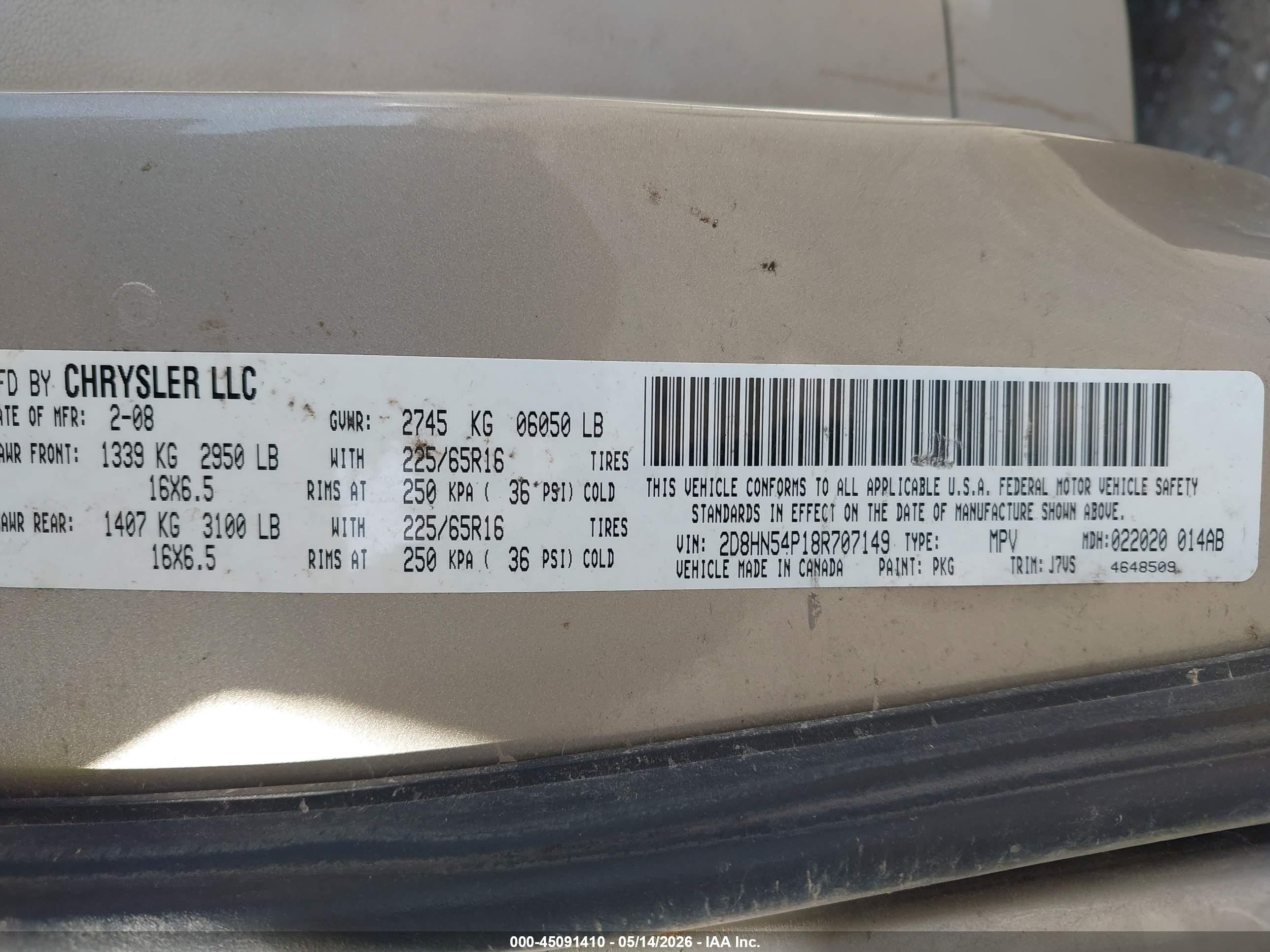 2008 Dodge Grand Caravan Sxt Gold vin: 2D8HN54P18R707149