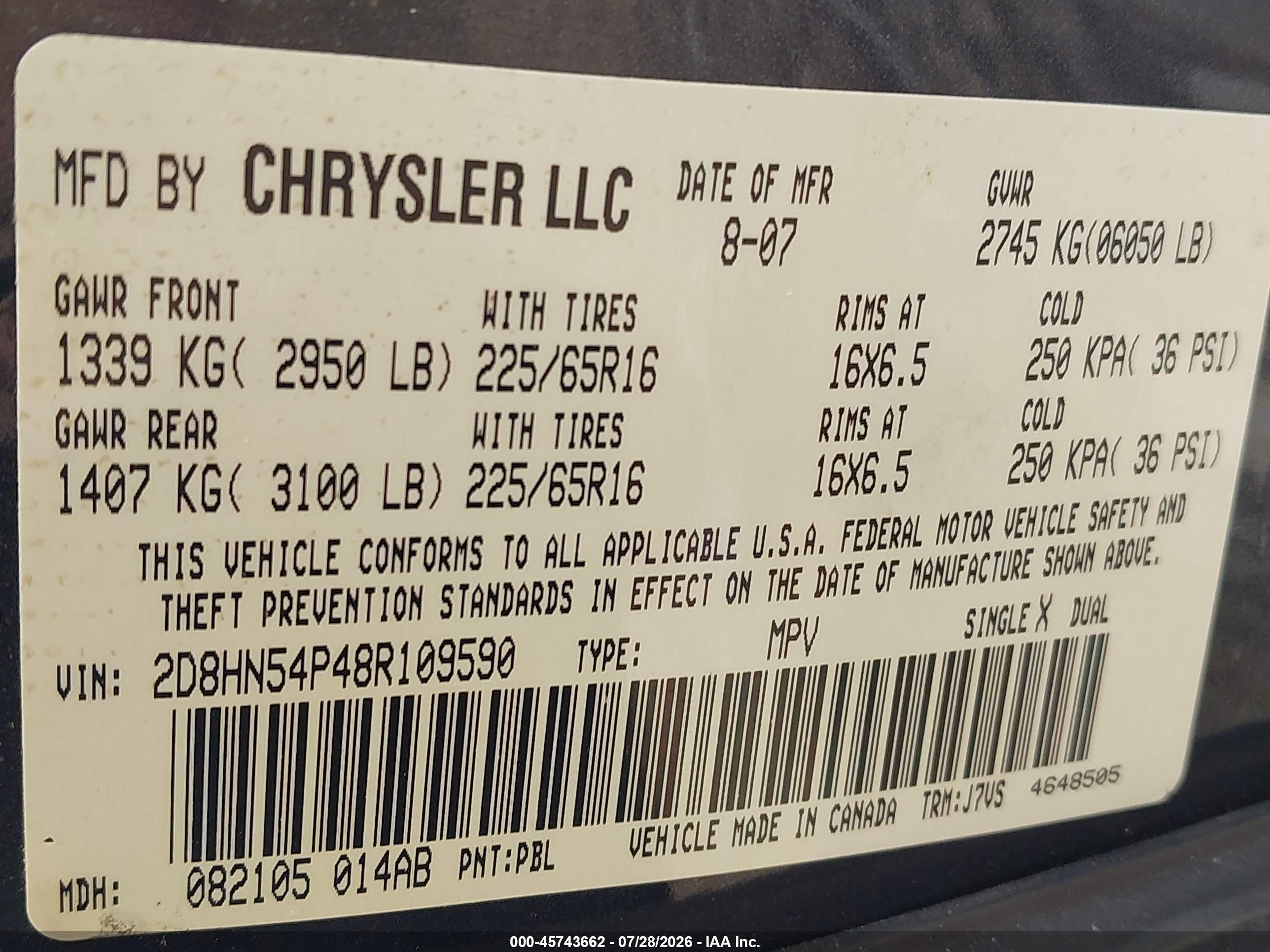 2008 Dodge Grand Caravan Sxt Blue vin: 2D8HN54P48R109590