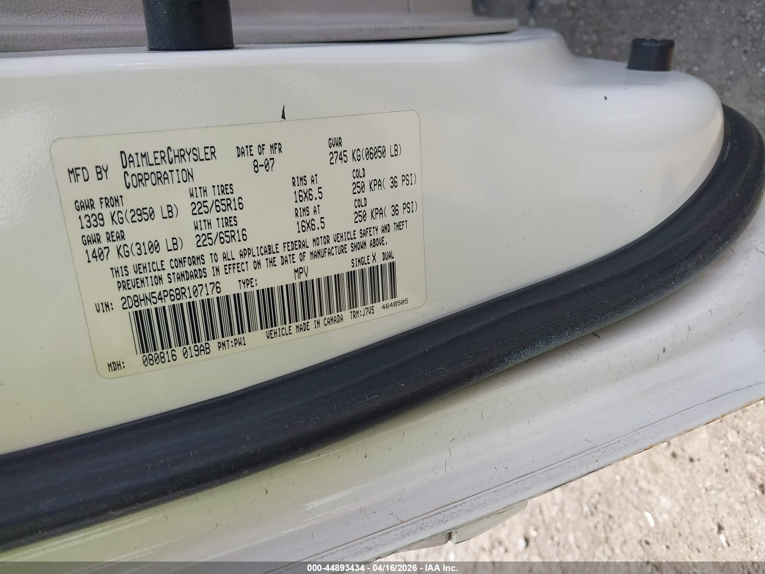 2008 Dodge Grand Caravan Sxt White vin: 2D8HN54P68R107176