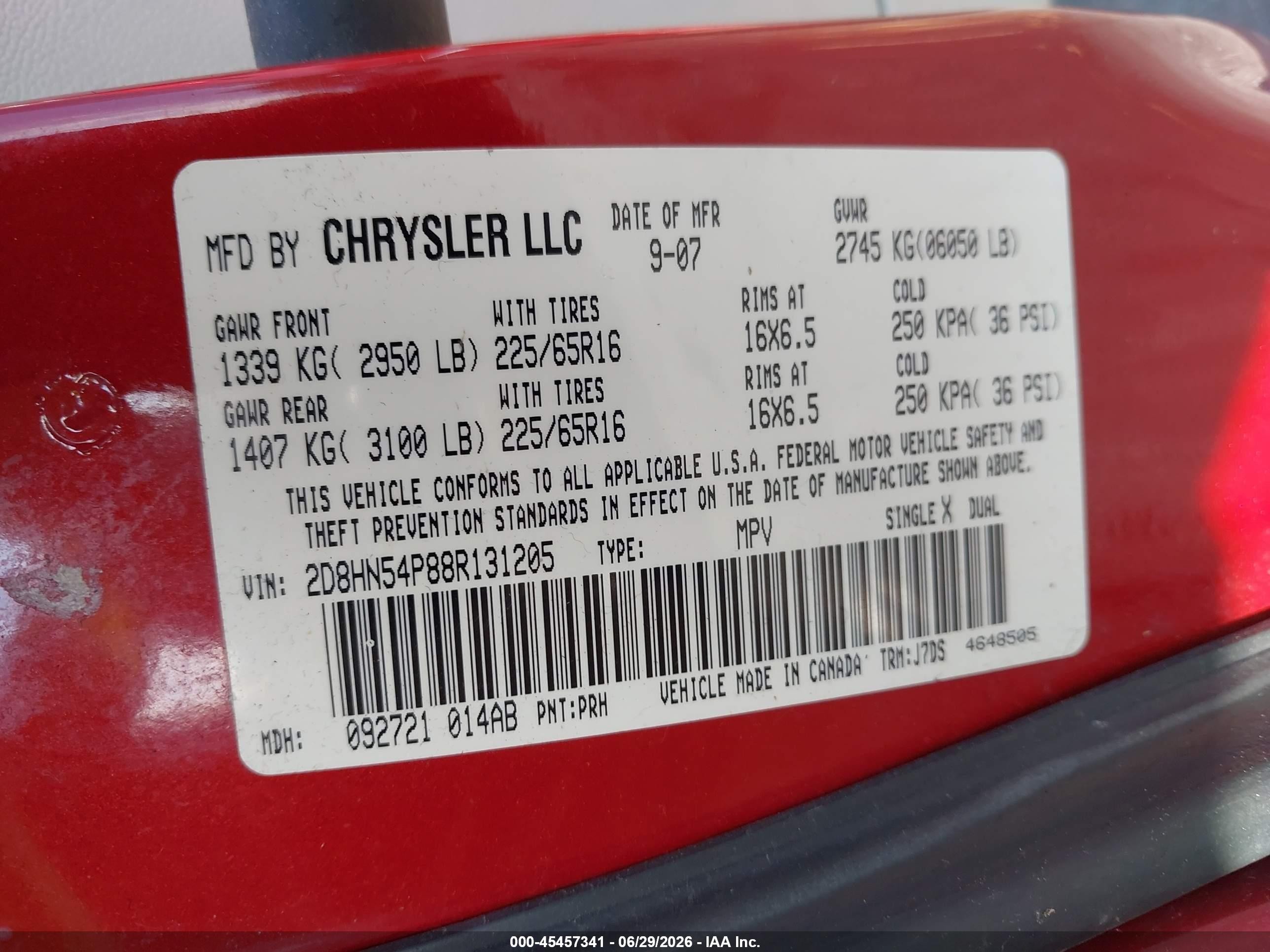 2008 Dodge Grand Caravan Sxt Red vin: 2D8HN54P88R131205