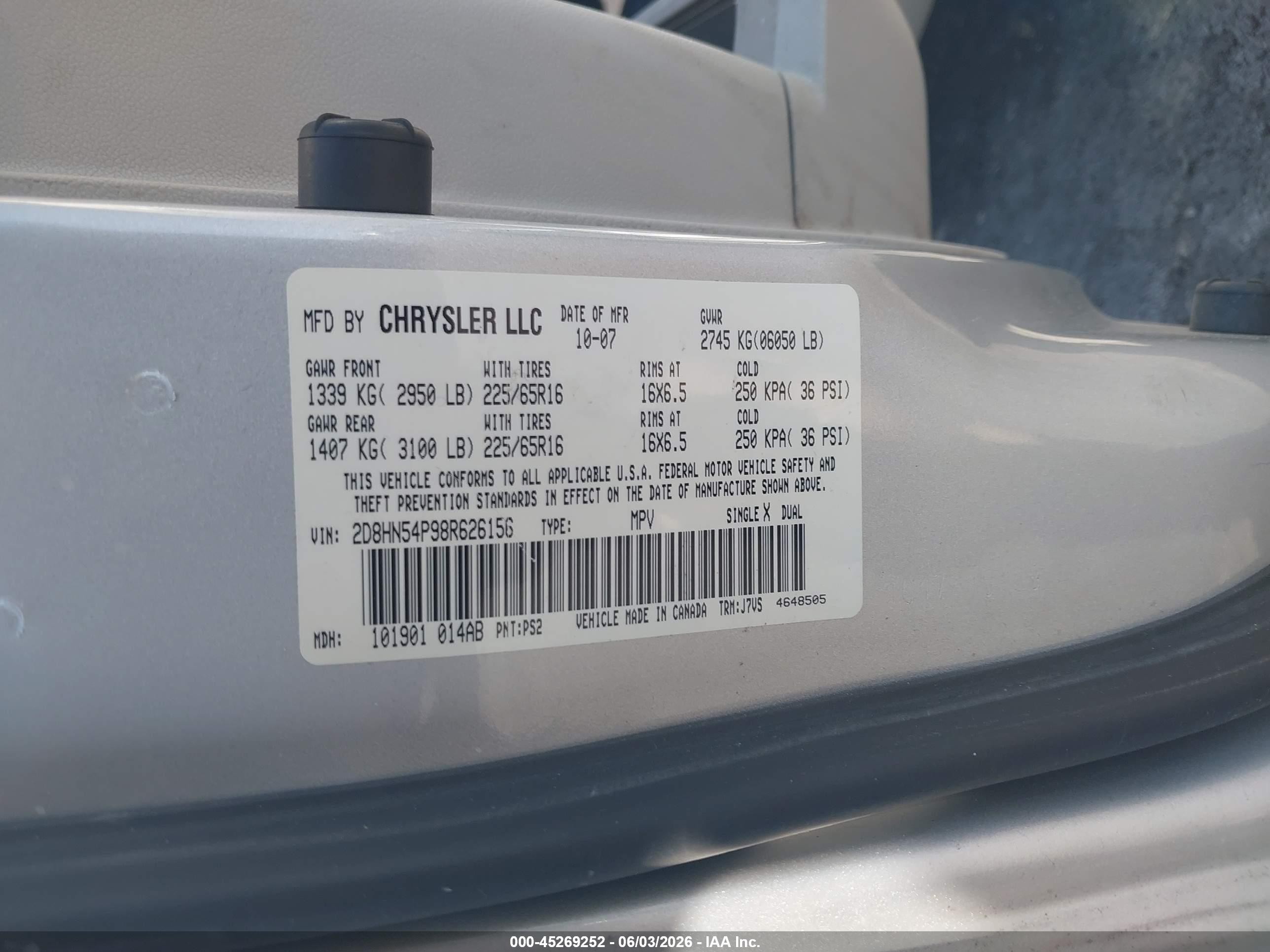 2008 Dodge Grand Caravan Sxt Black vin: 2D8HN54P98R626156