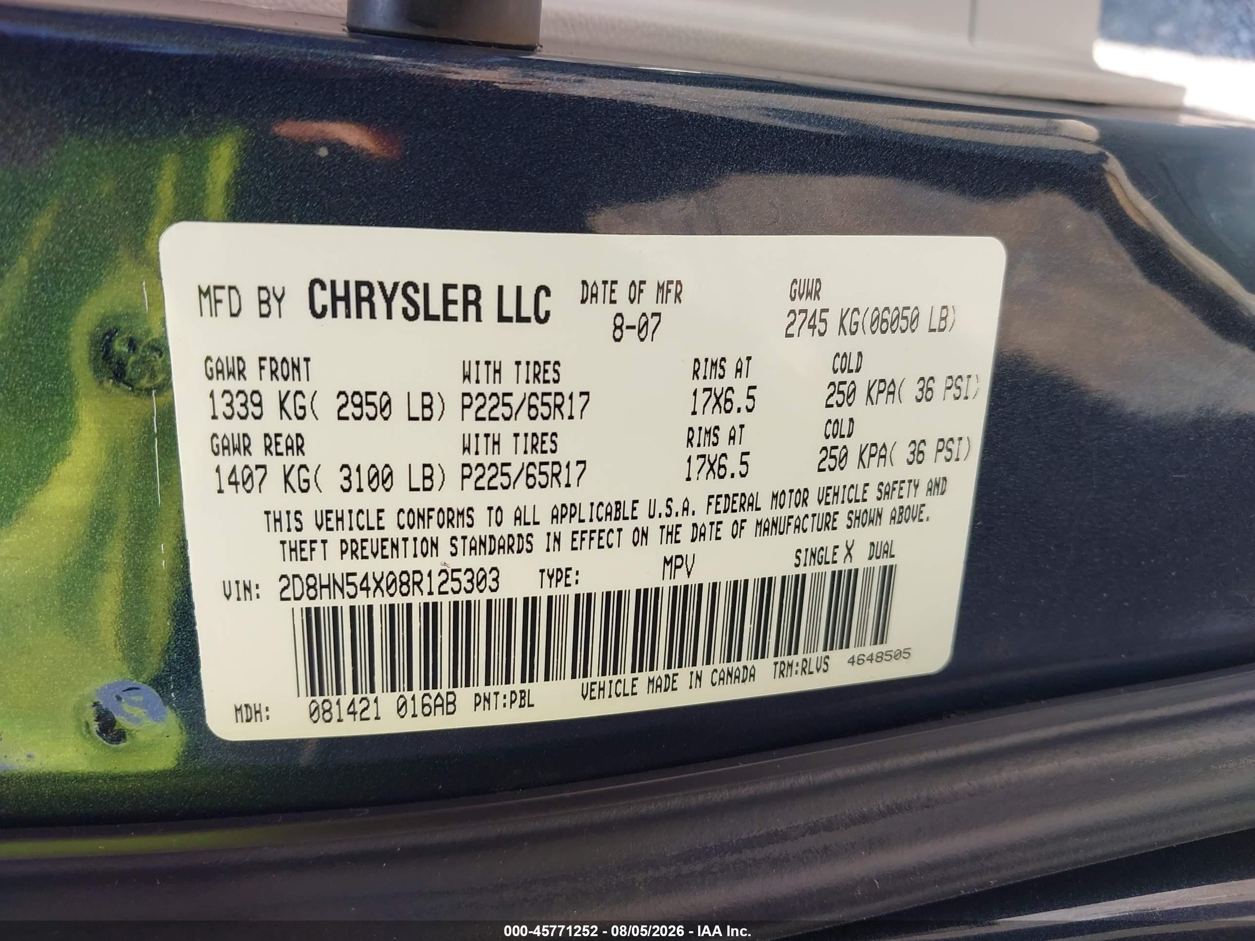 2008 Dodge Grand Caravan Sxt Blue vin: 2D8HN54X08R125303
