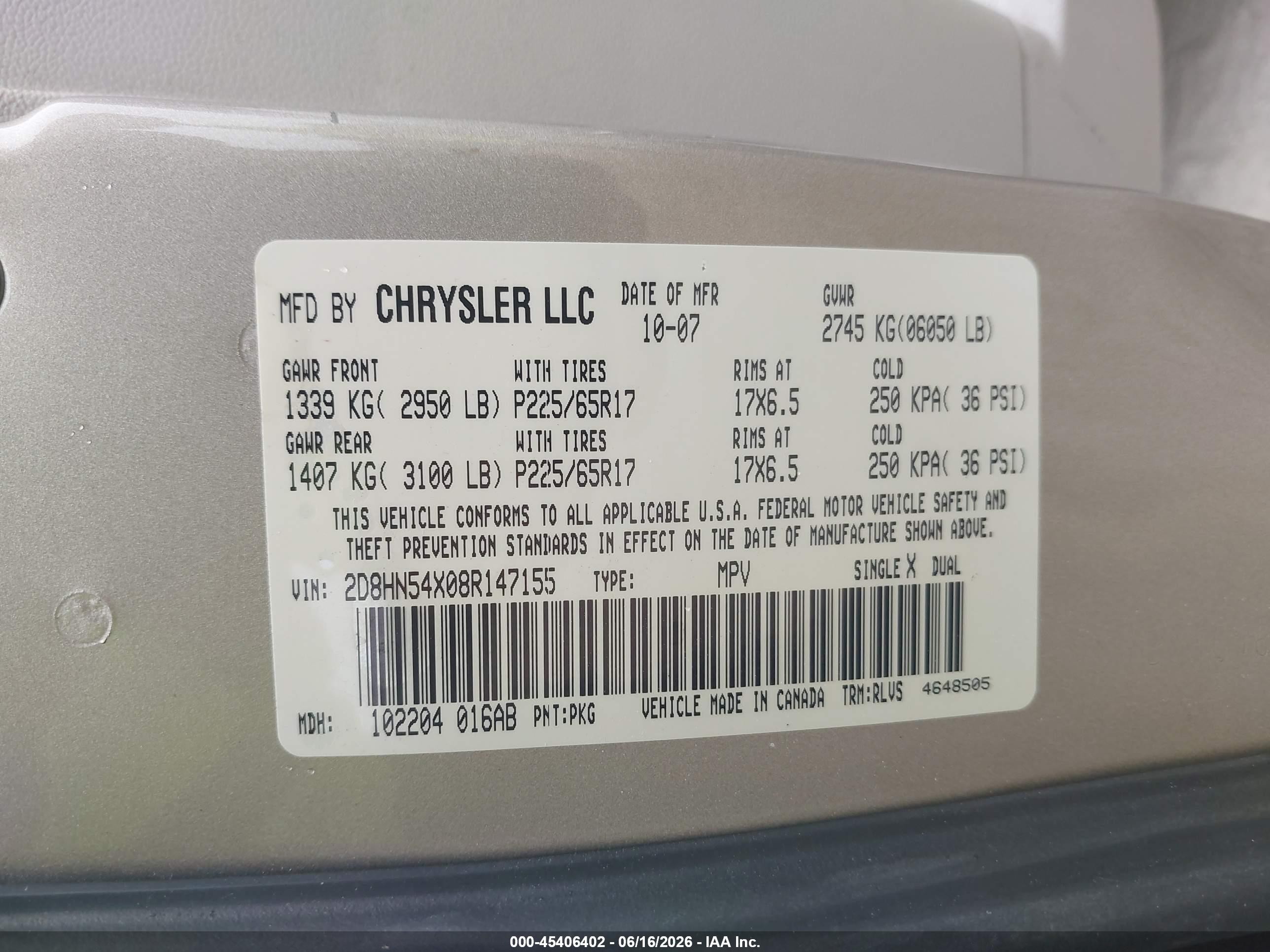 2008 Dodge Grand Caravan Sxt Gold vin: 2D8HN54X08R147155