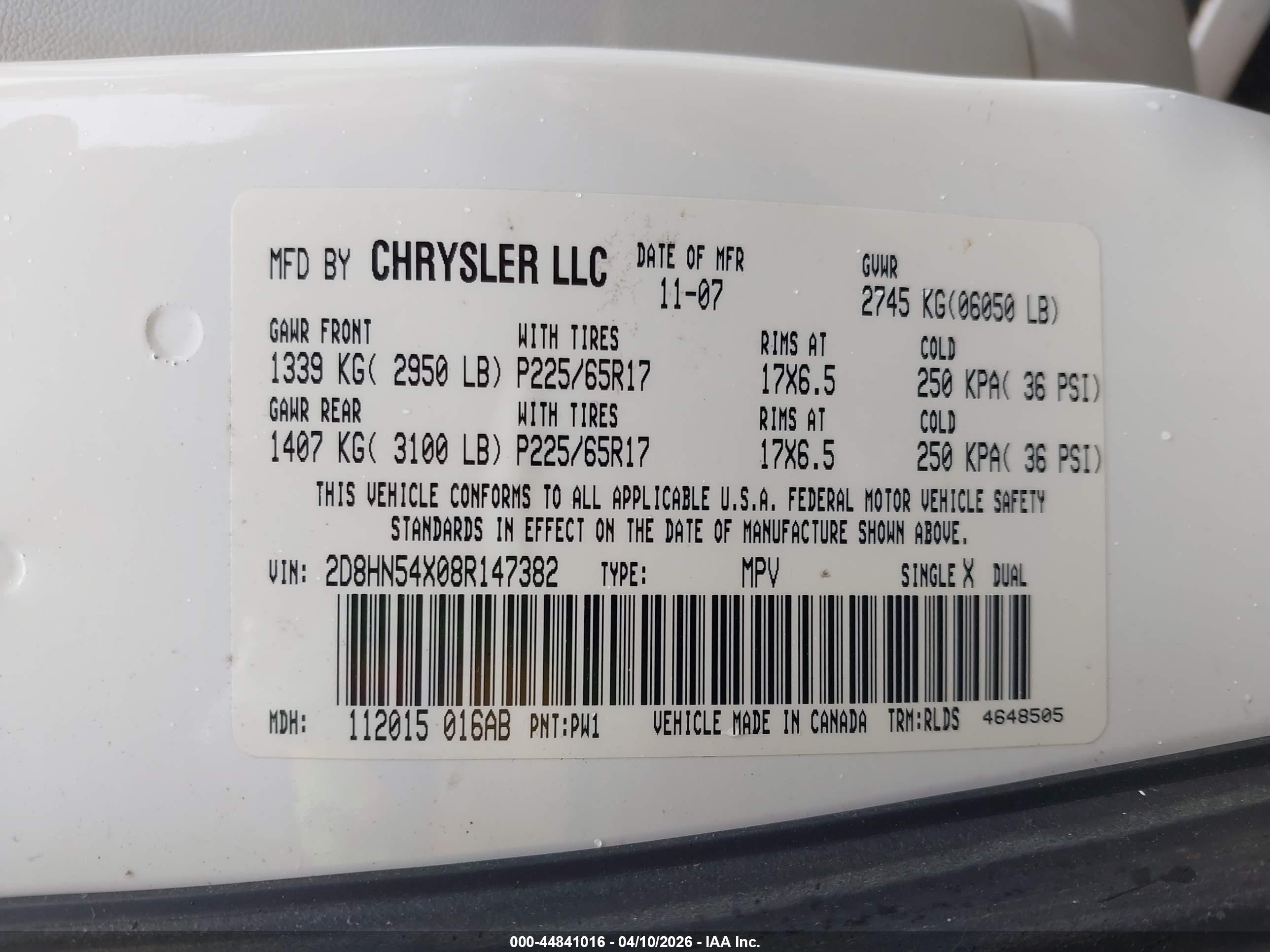 2008 Dodge Grand Caravan Sxt White vin: 2D8HN54X08R147382