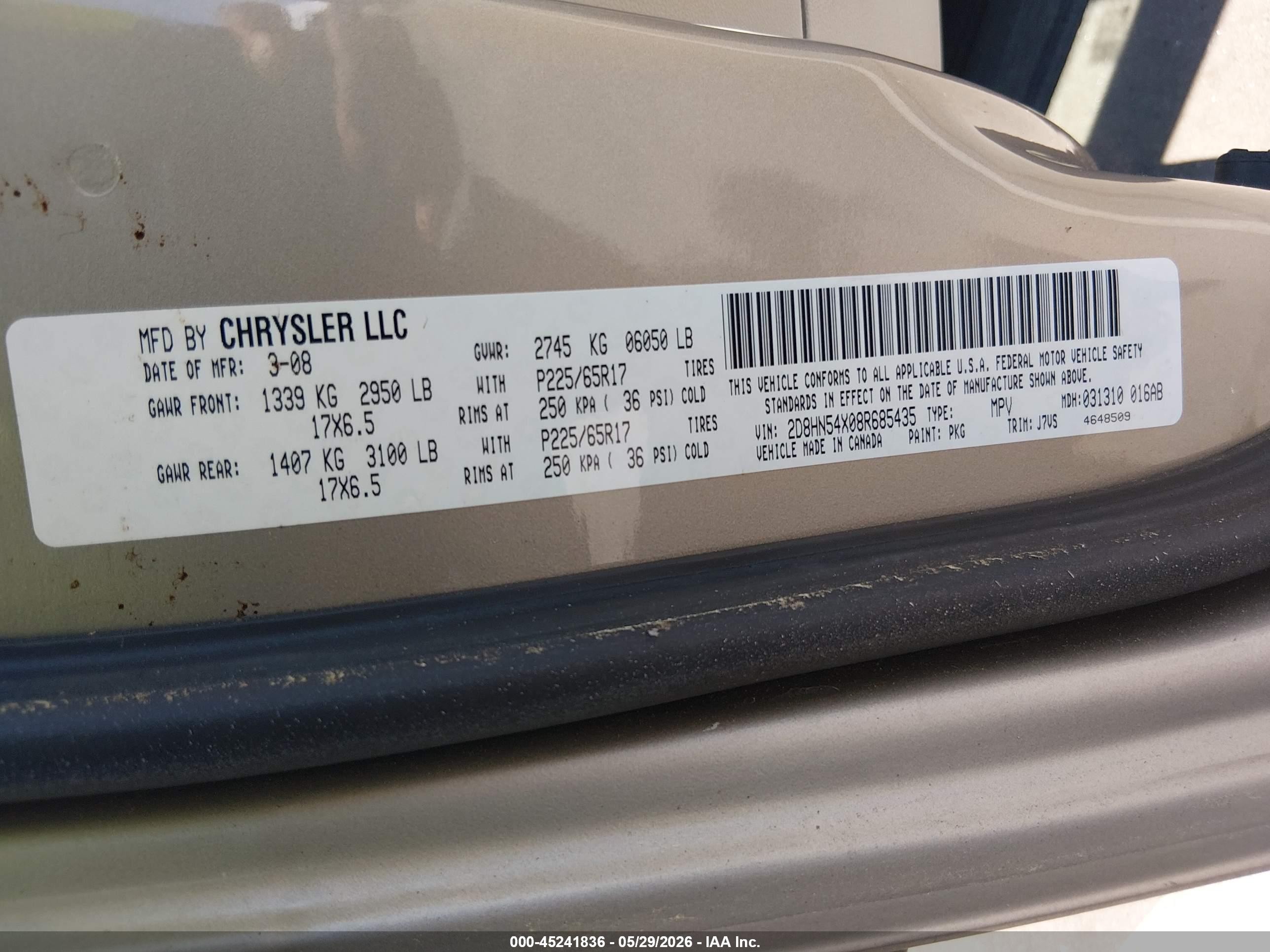 2008 Dodge Grand Caravan Sxt Золотой vin: 2D8HN54X08R685435