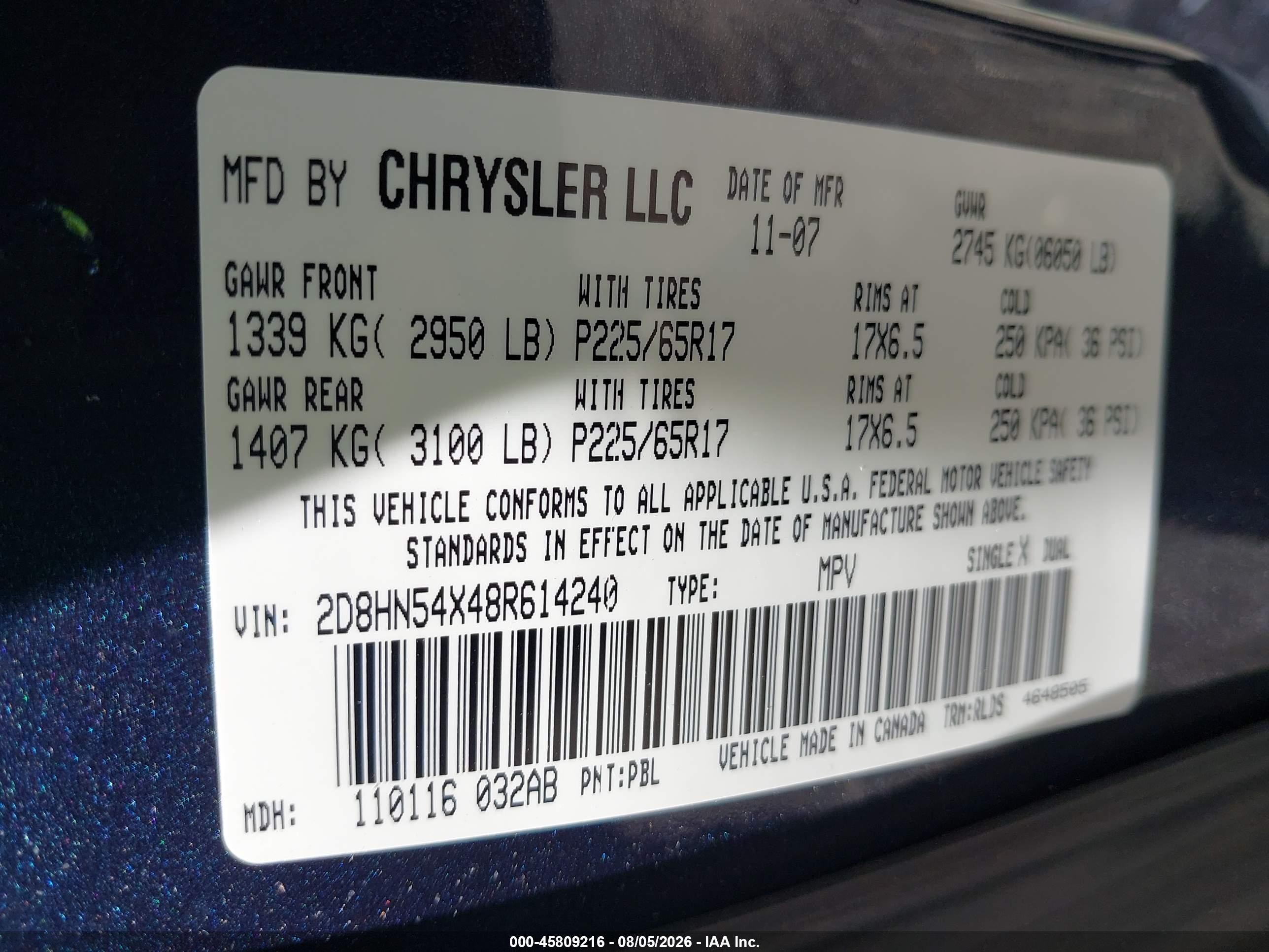 2008 Dodge Grand Caravan Sxt Blue vin: 2D8HN54X48R614240