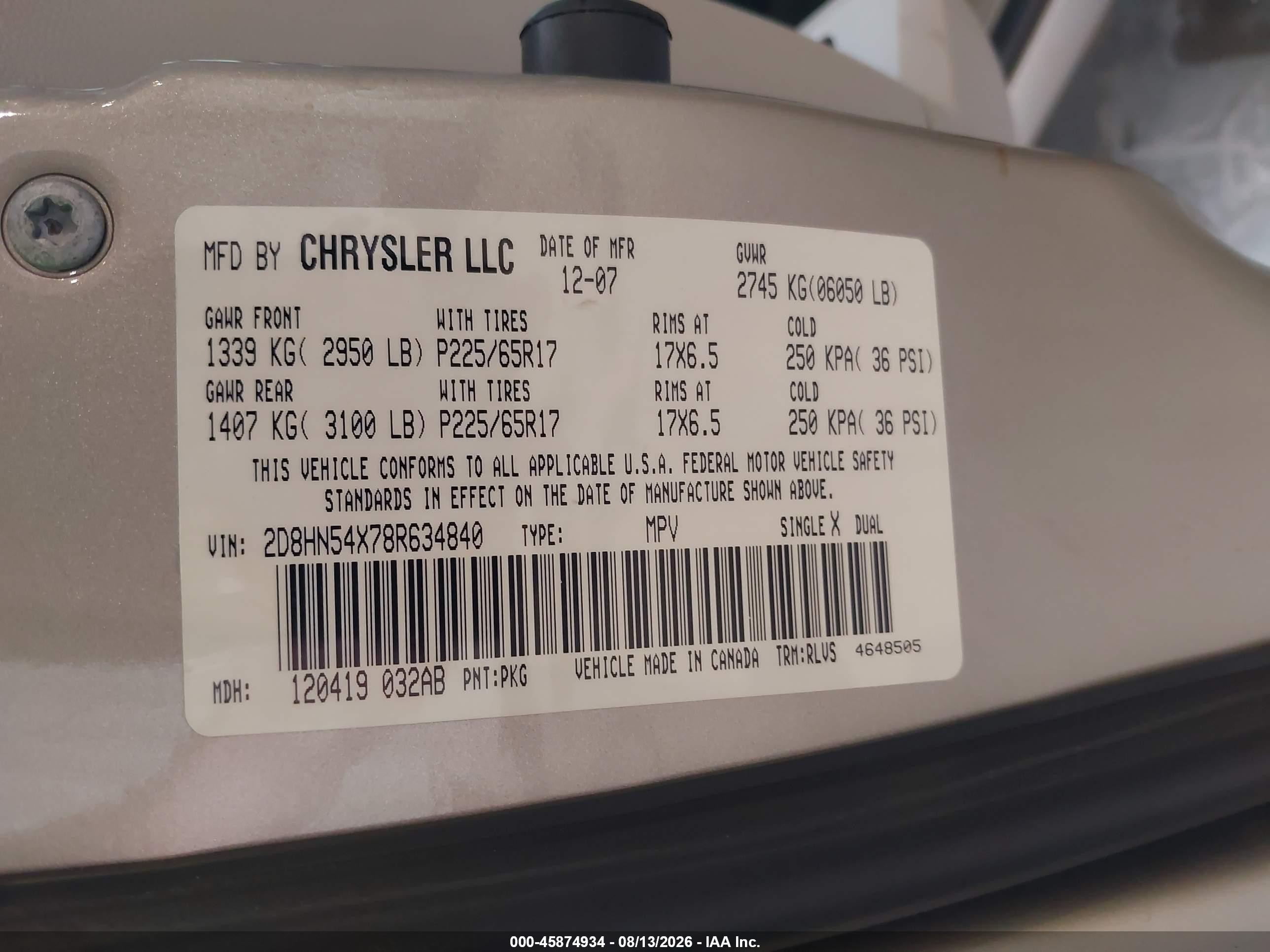 2008 Dodge Grand Caravan Sxt Tan vin: 2D8HN54X78R634840