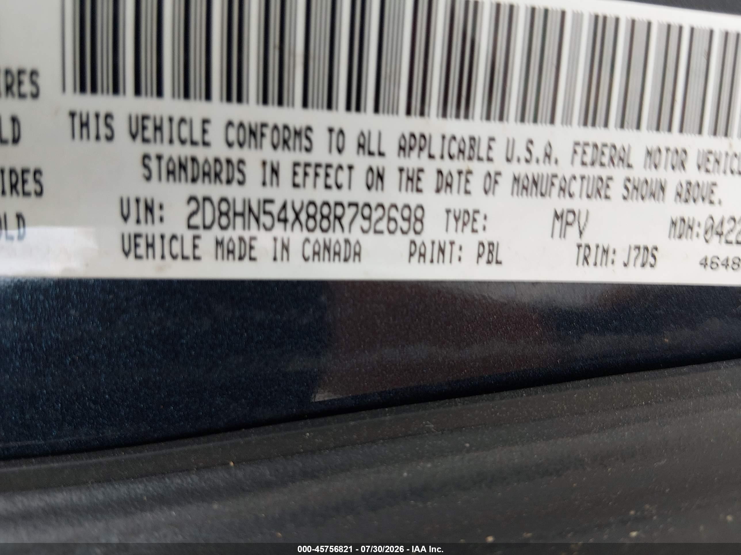 2008 Dodge Grand Caravan Sxt Blue vin: 2D8HN54X88R792698