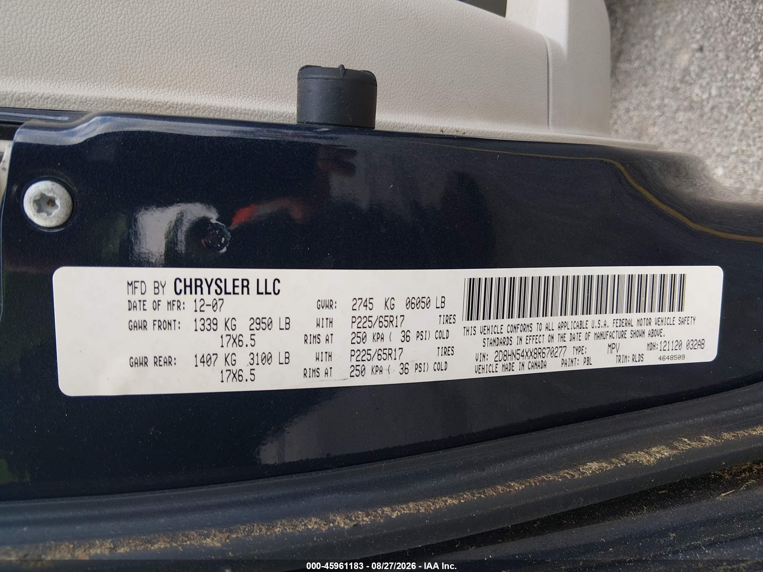 2008 Dodge Grand Caravan Sxt Blue vin: 2D8HN54XX8R670277