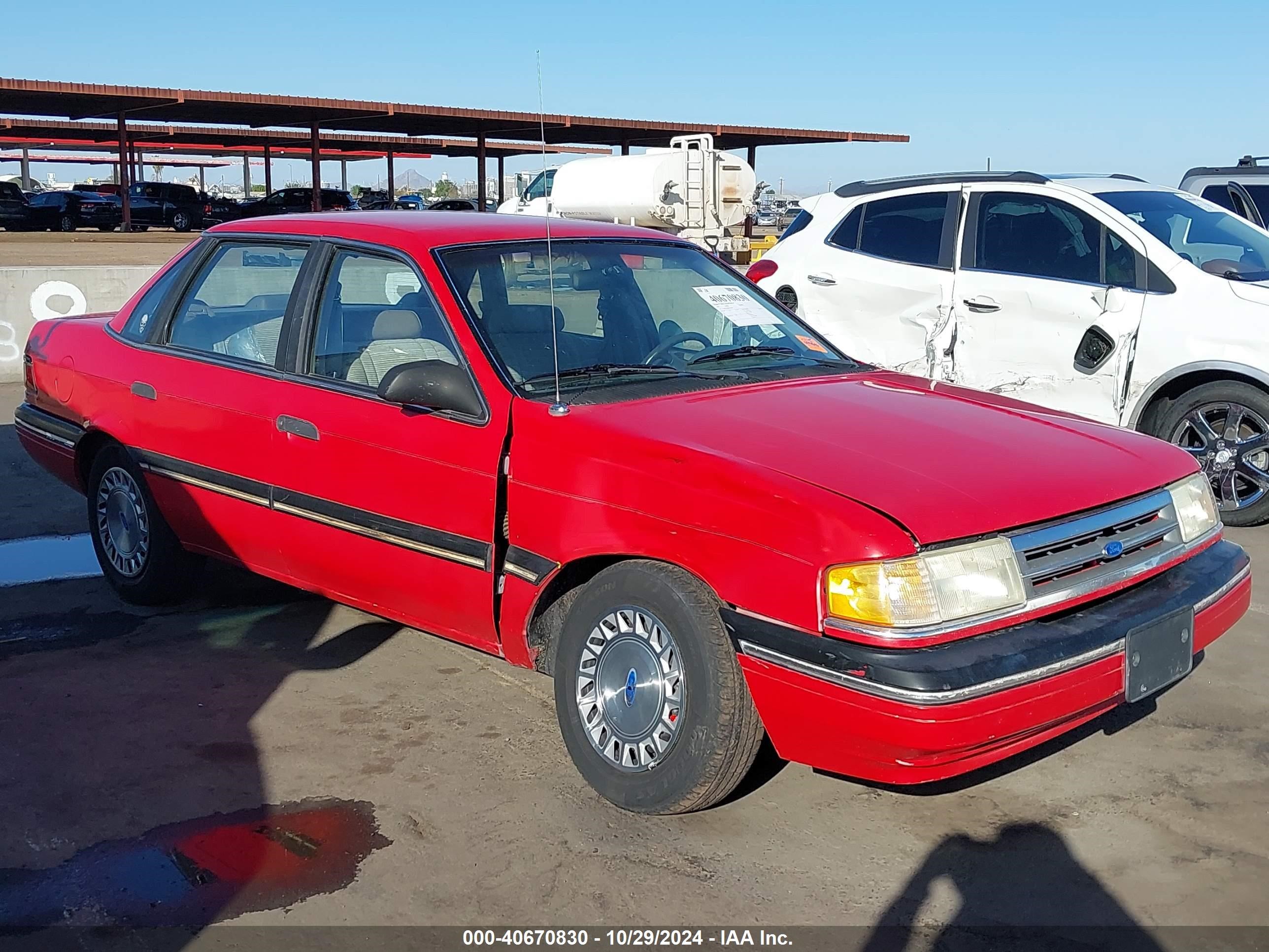 1991 Ford Tempo L Red vin: 2FABP35X8MB192984